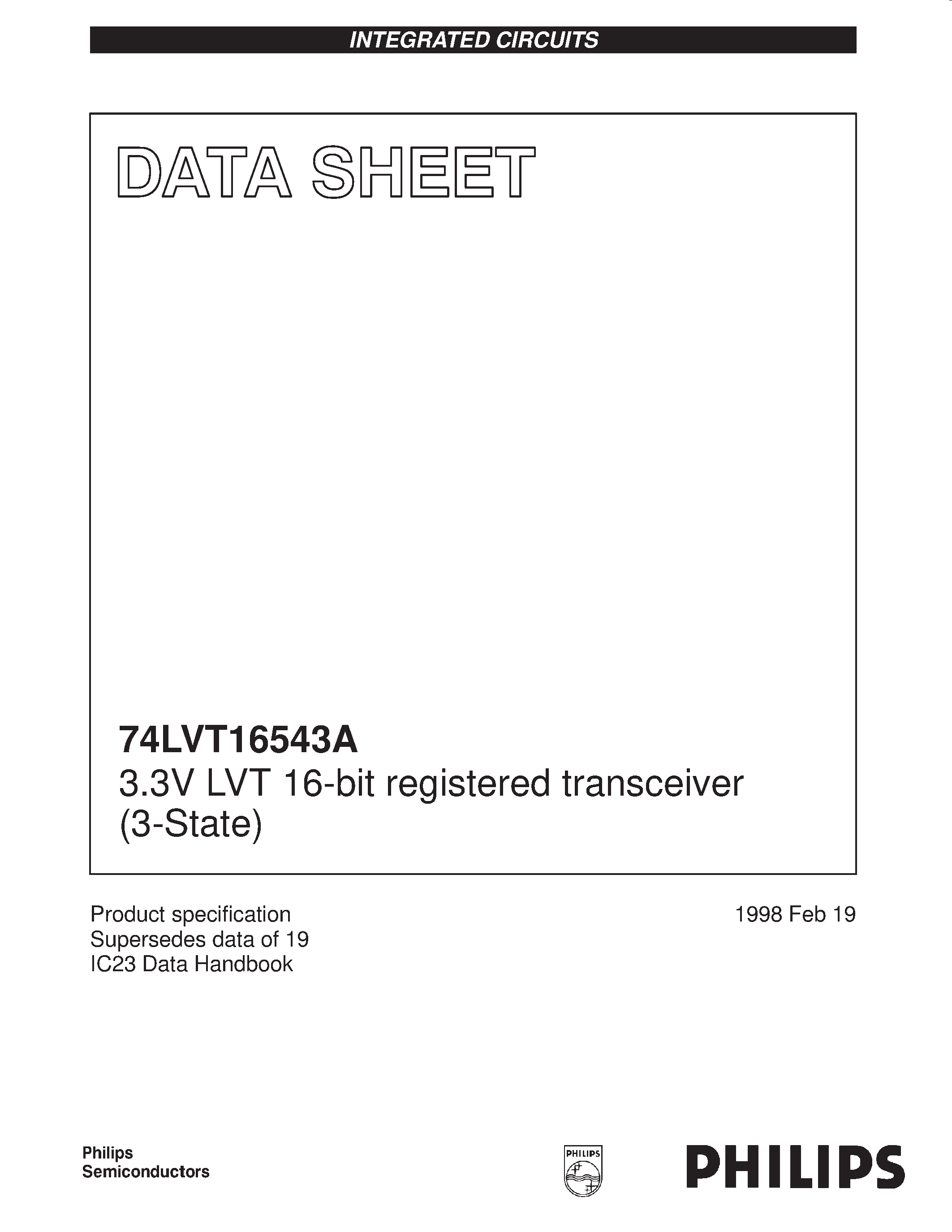 Даташит 74LVT16543A - 3.3V LVT 16-bit registered transceiver 3-State страница 1