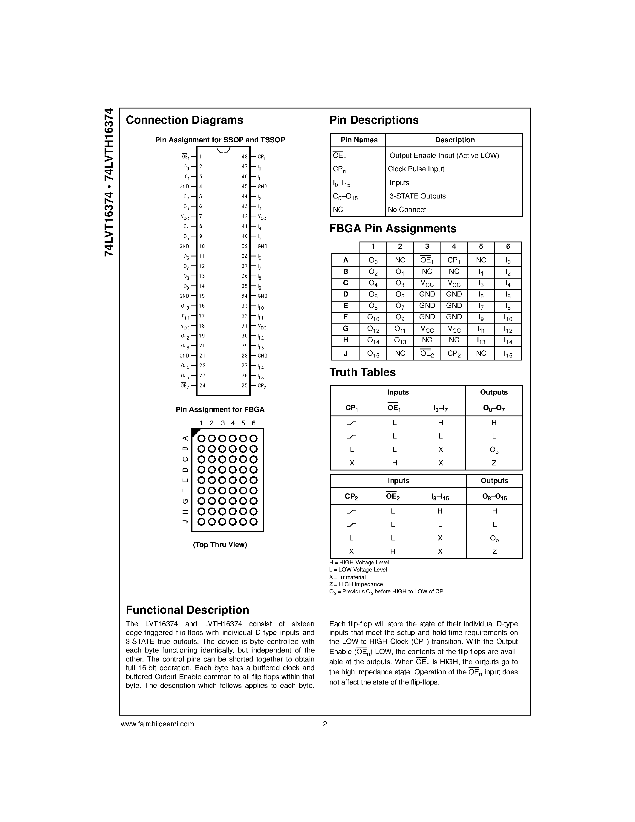 Datasheet 74LVT16374 - Low Voltage 16-Bit D-Type Flip-Flop with 3-STATE Outputs page 2