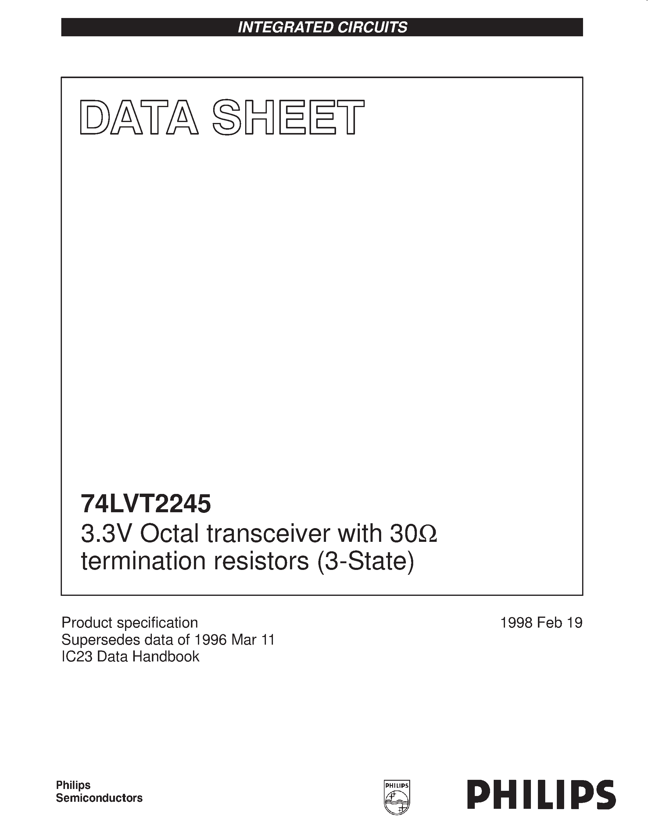 Datasheet 74LVT2245 - 3.3V Octal transceiver with 30ohm termination resistors 3-State page 1