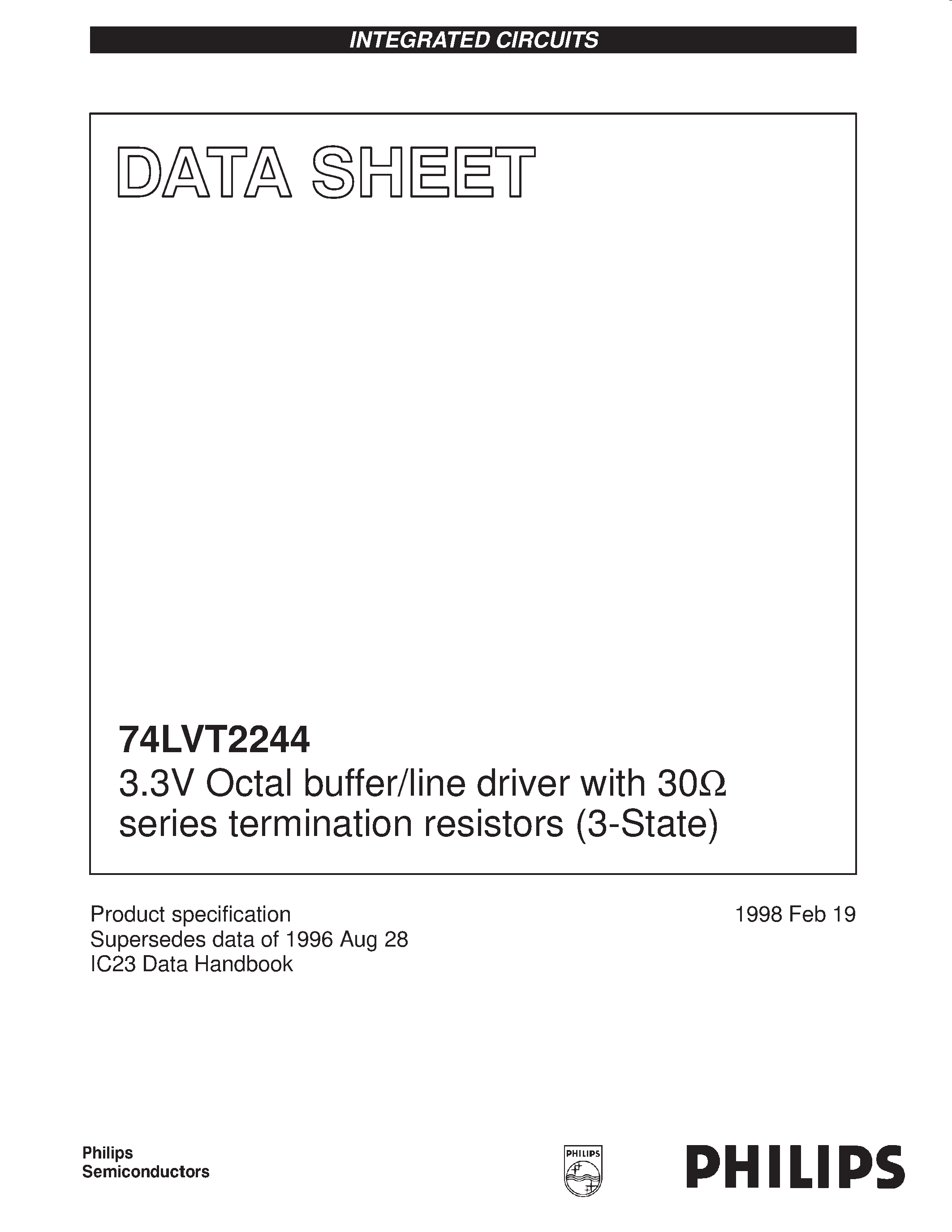 Datasheet 74LVT2244 - 3.3V Octal buffer/line driver with 30ohm series termination resistors 3-State page 1