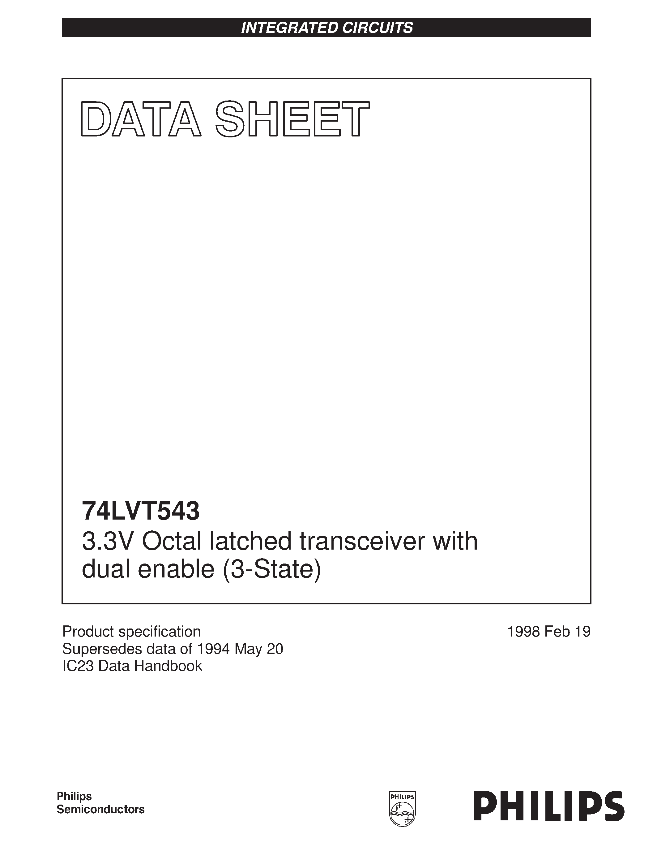 Datasheet 74LVT543 - 3.3V Octal latched transceiver with dual enable 3-State page 1