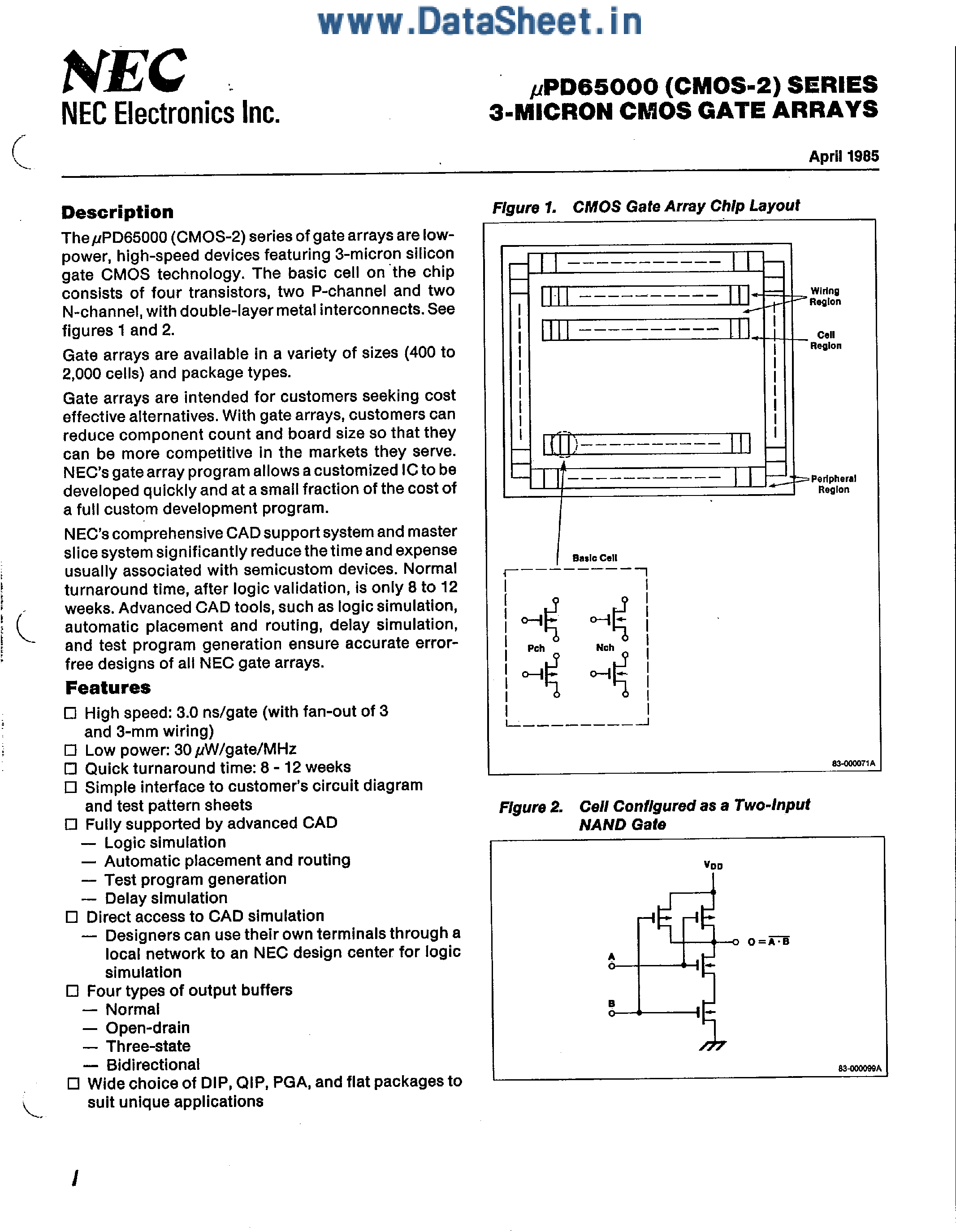 Даташит UPD6500x - 3-Micron CMOS Gate Arrays страница 1