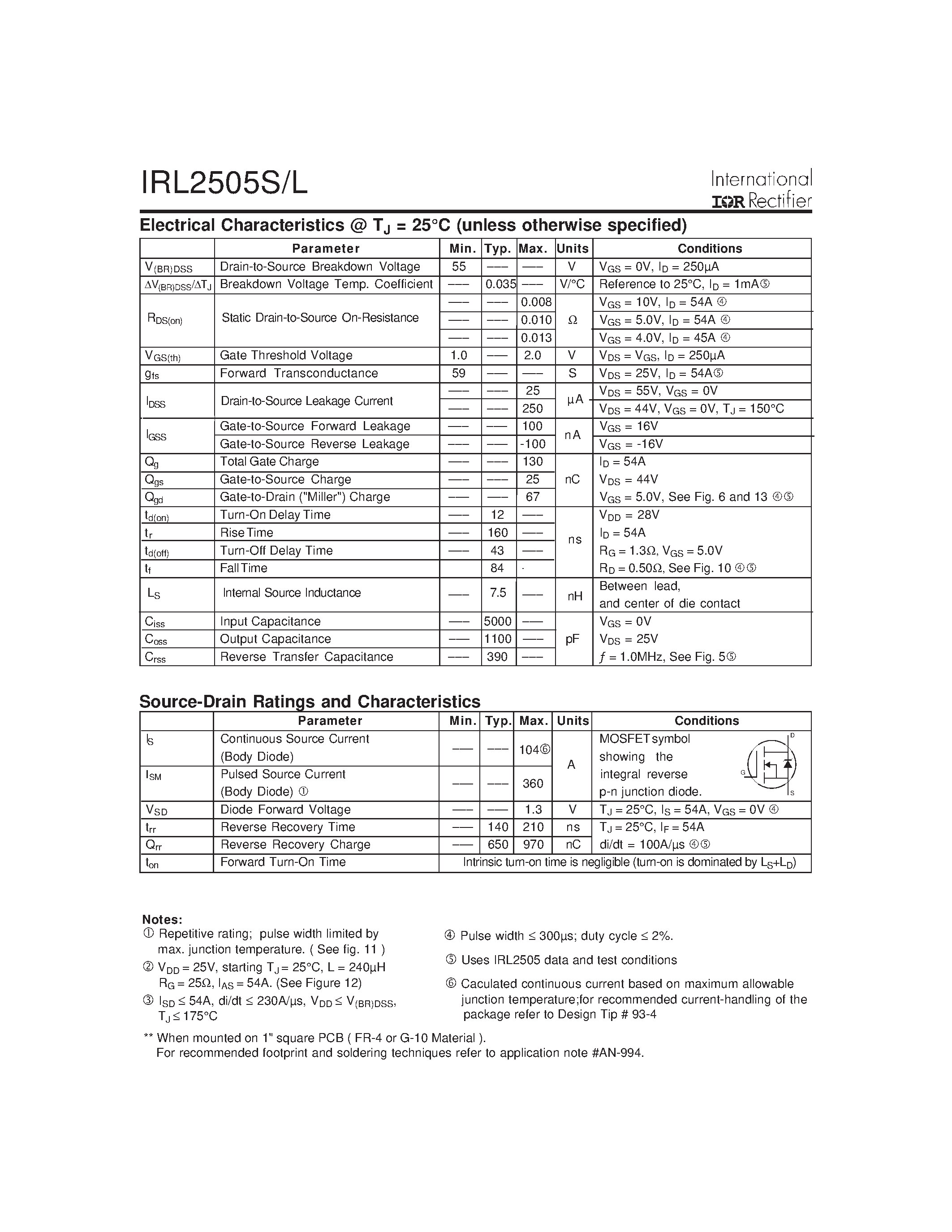 Datasheet IRL2505 - Power MOSFET page 2