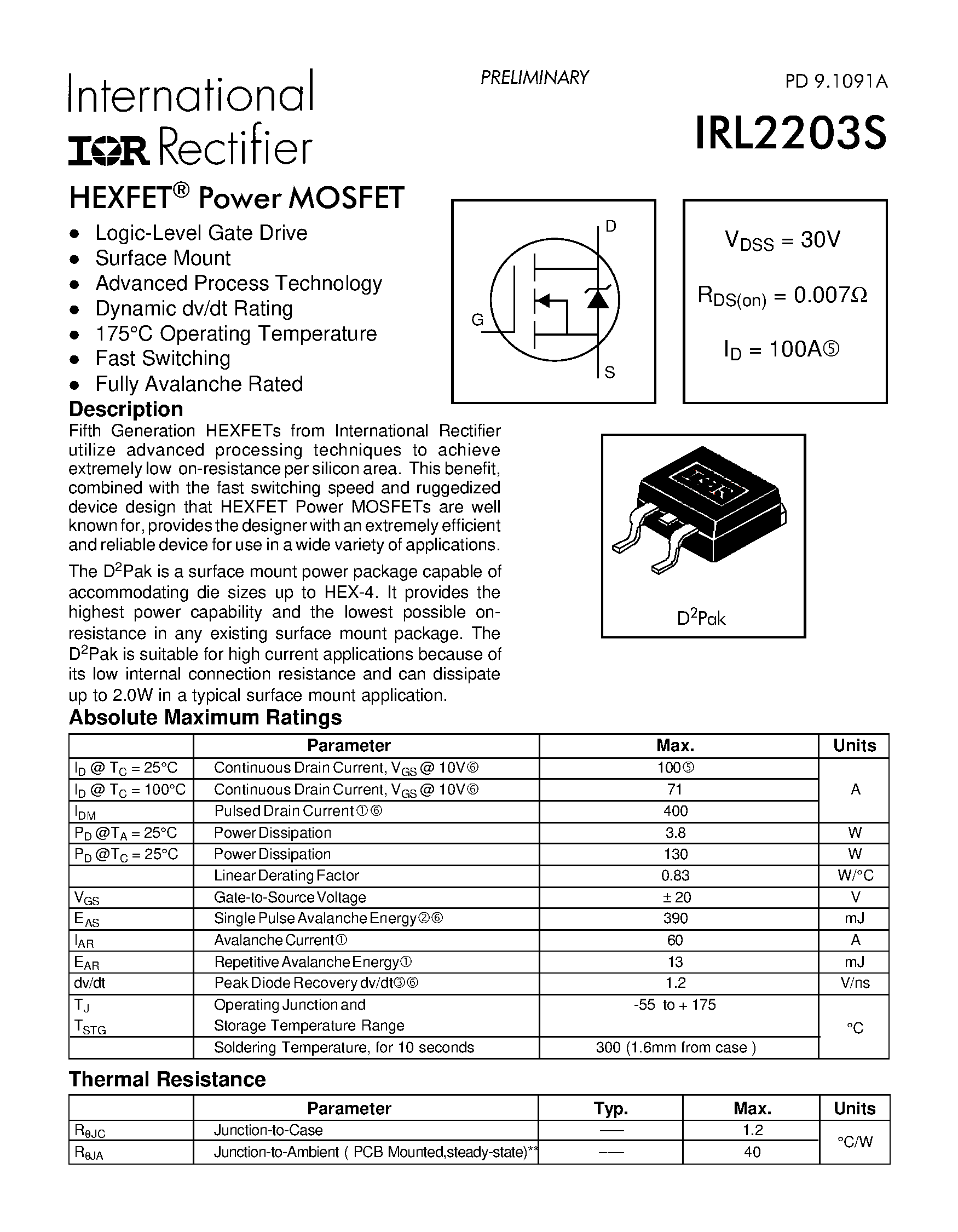 Datasheet IRL2203S - Power MOSFET page 1