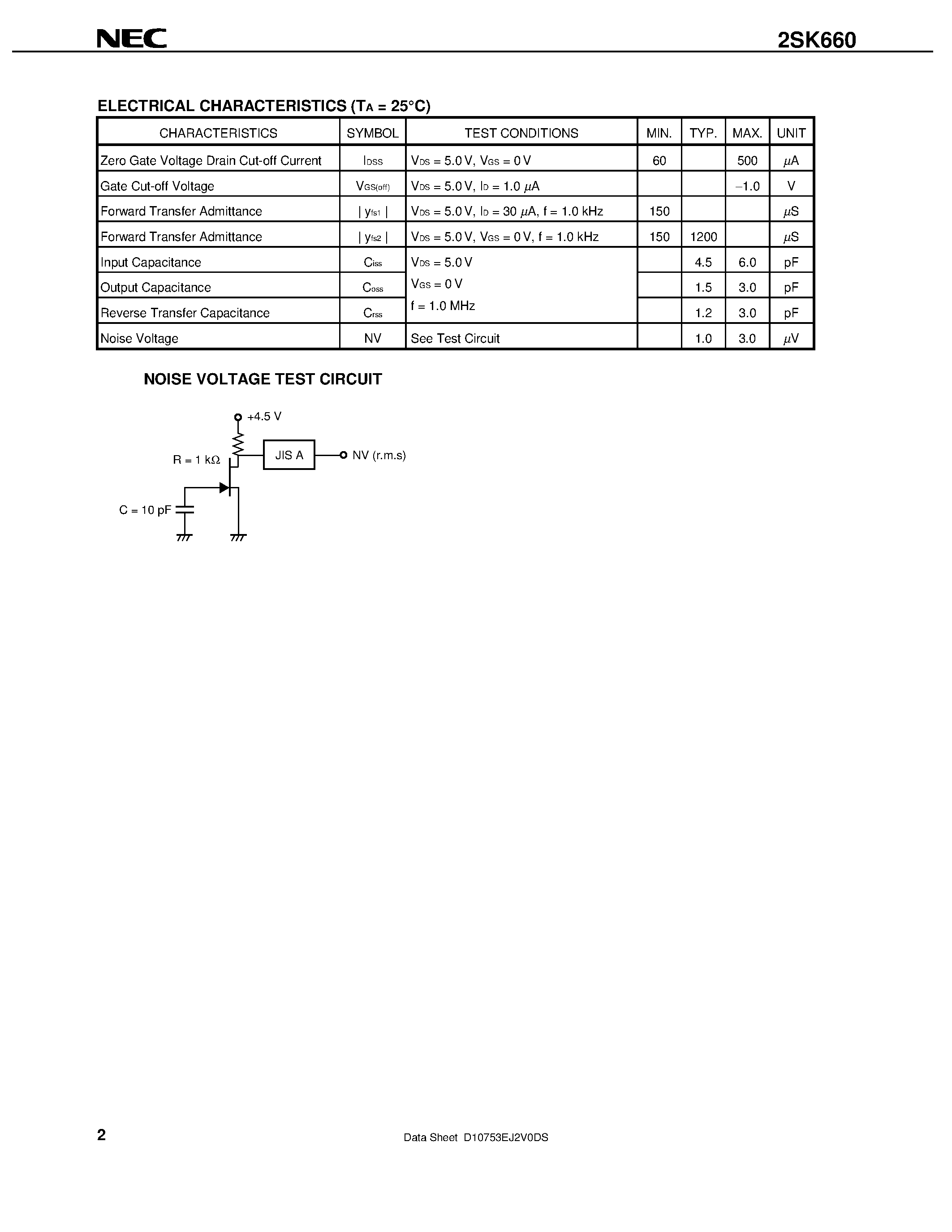 Даташит на микросхему 2SK660 страница 2 Даташит 2SK660 - N-CHANNEL SILICON JUNCTION FIELD EFFECT TRANSISTOR FOR IMPEDANCE CONVERTER OF ECM страница 2