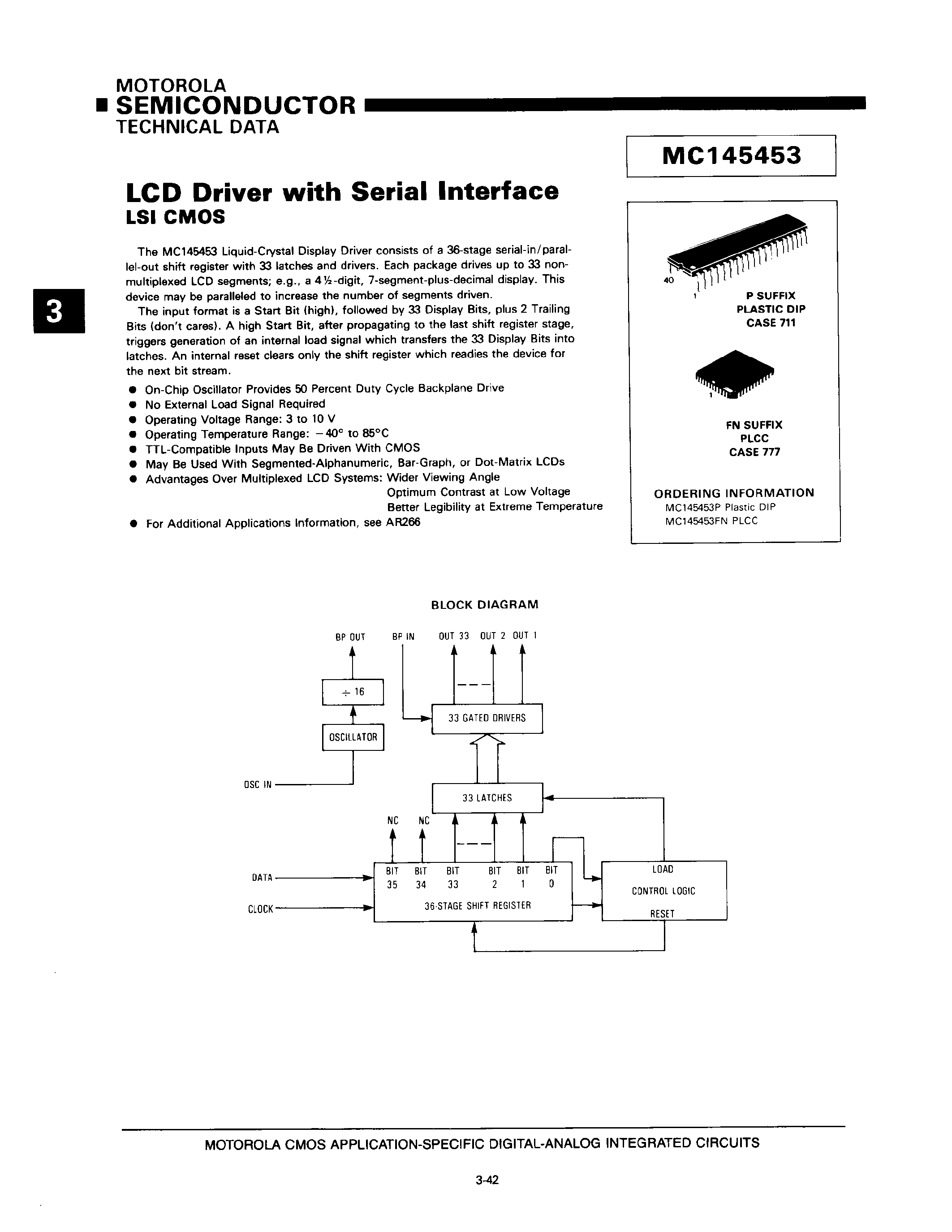 Даташит MC145453 - LCD Driver with Serial Interface страница 1