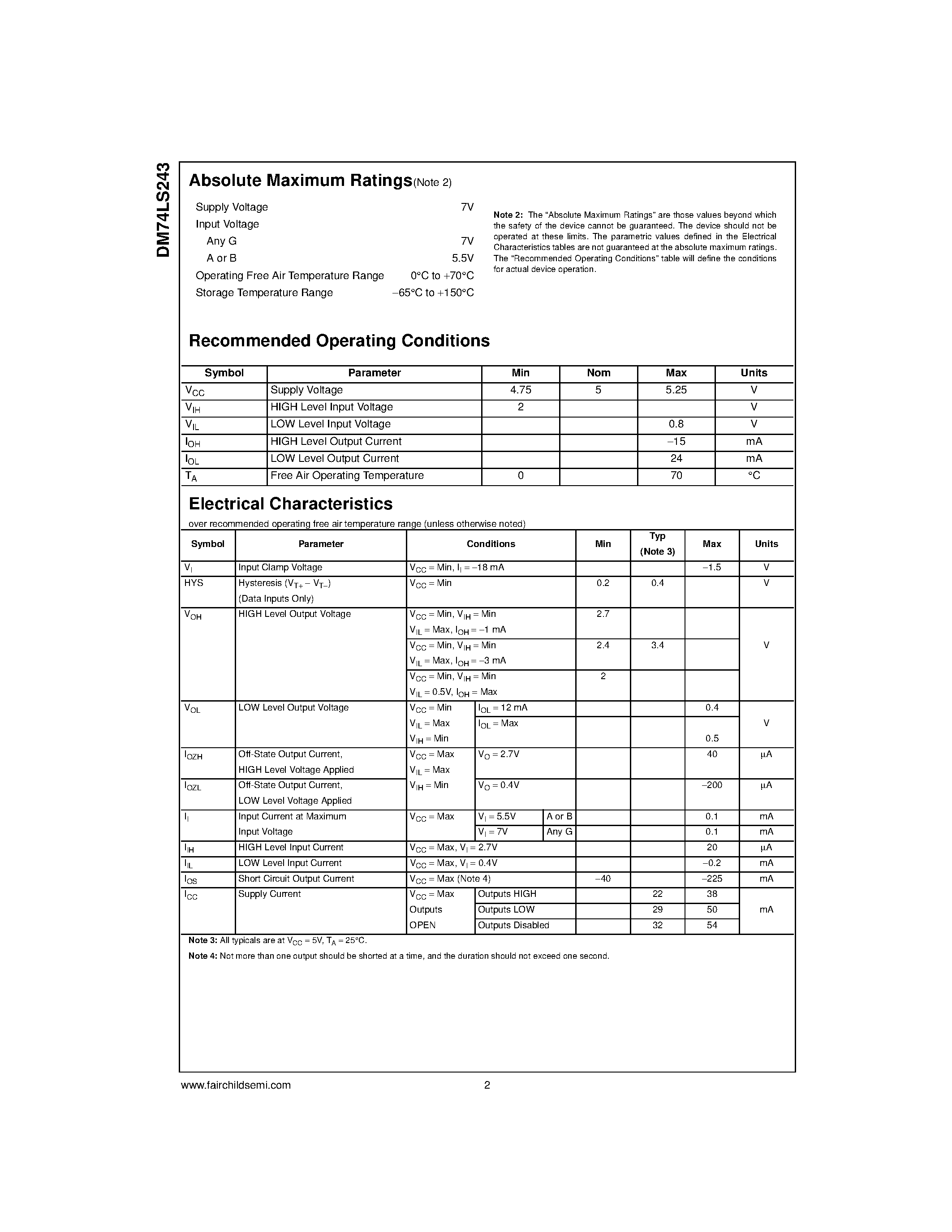 Datasheet DM74LS243 - Quadruple Bus Transceiver page 2