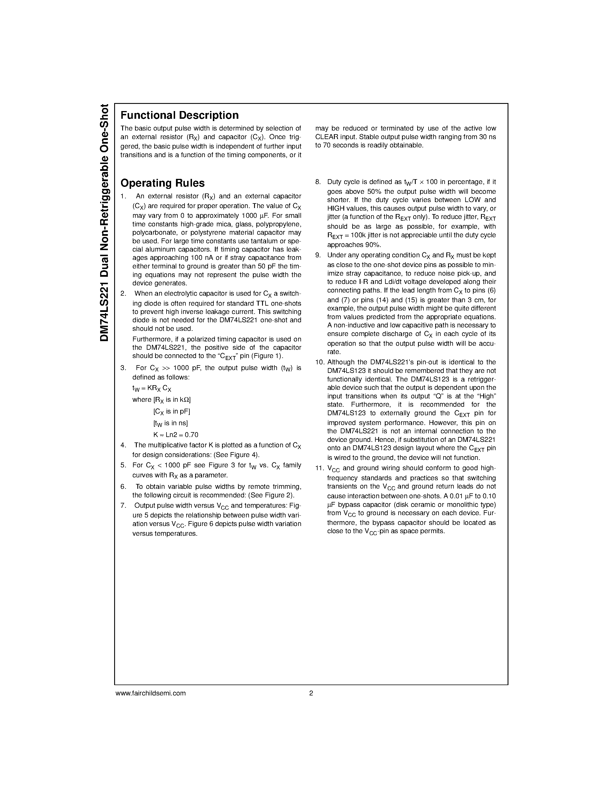 Datasheet DM74LS221 - Dual Non-Retriggerable One-Shot with Clear and Complementary Outputs page 2