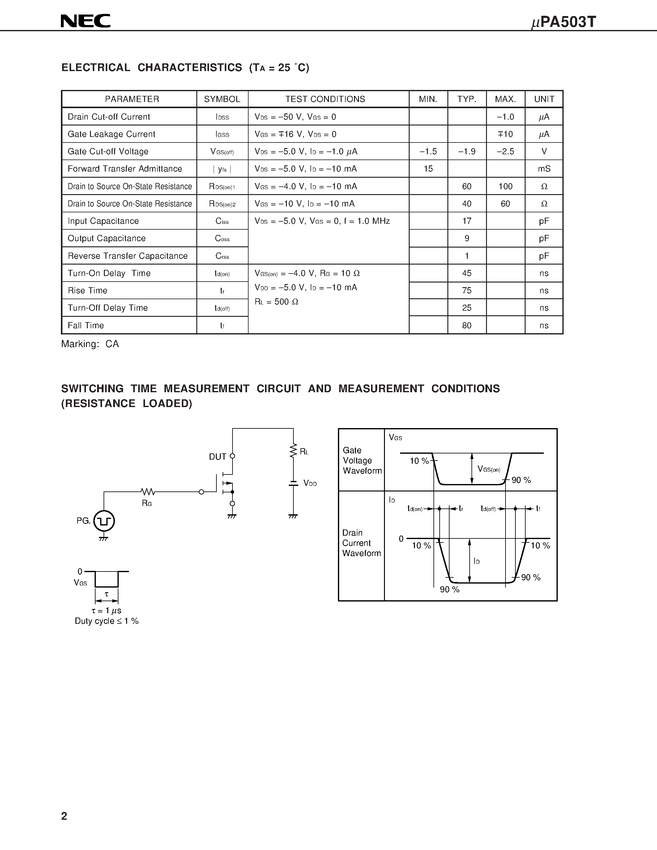 Даташит UPA503T - P-CHANNEL MOSFET (5-PIN 2 CIRCUITS) страница 2