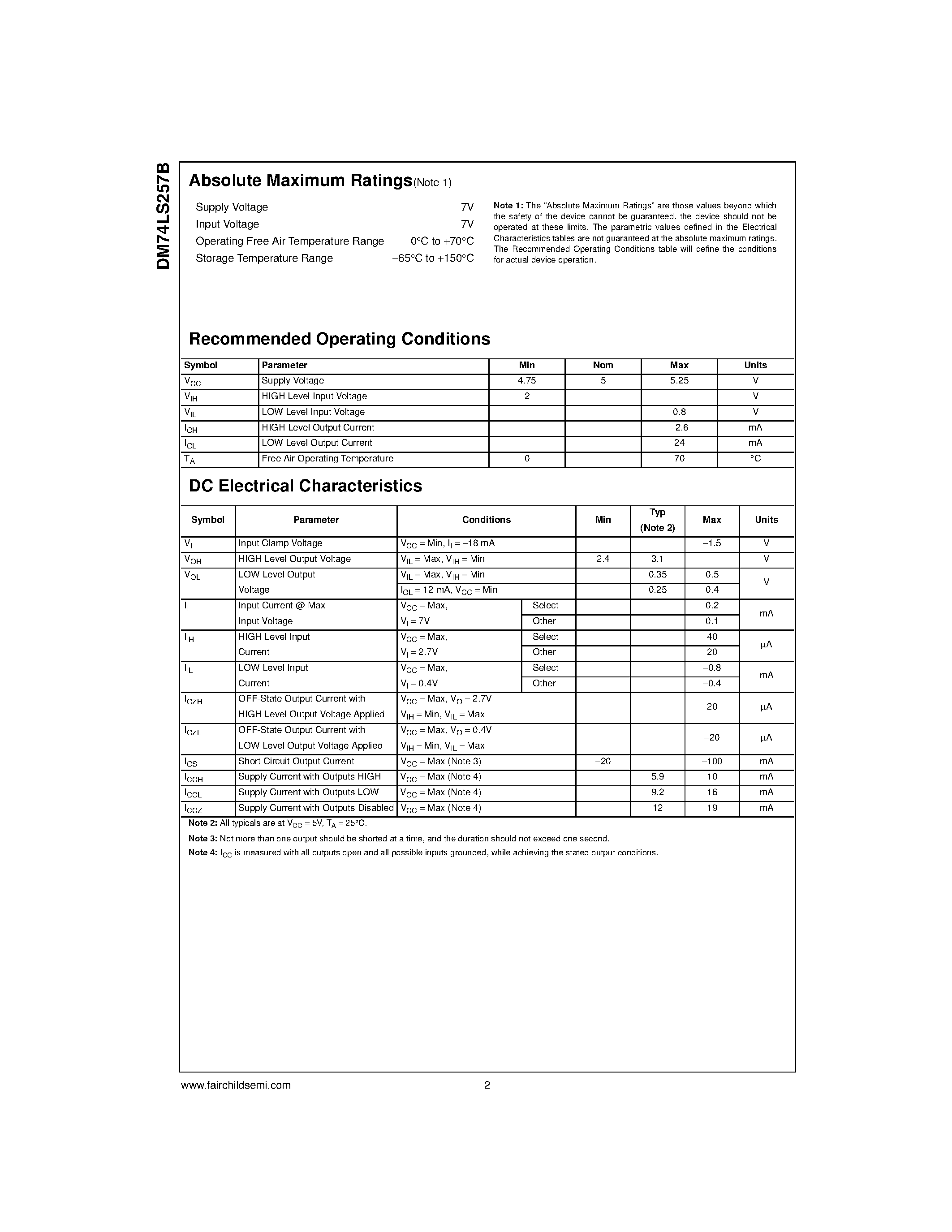 Datasheet DM74LS257B - 3-STATE Quad 2-Data Selectors/Multiplexers page 2