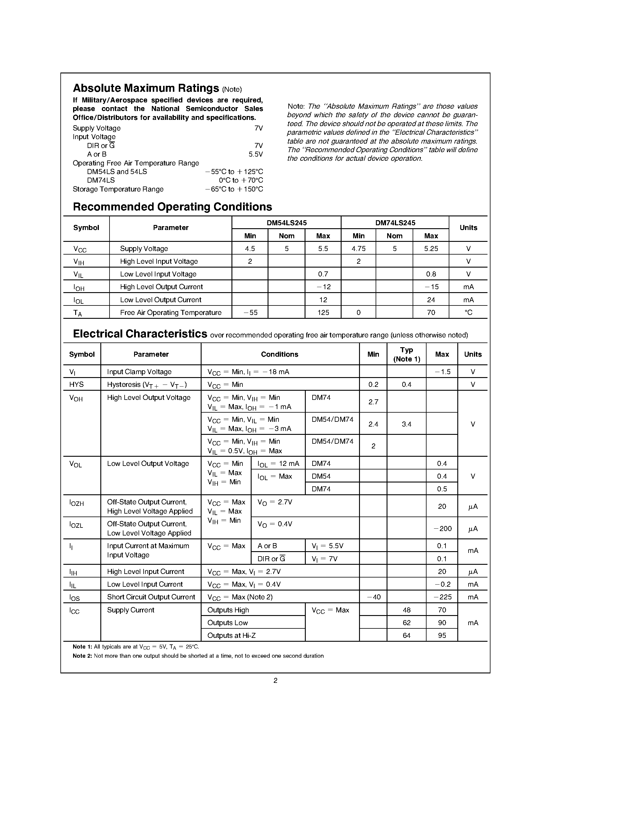 Datasheet DM74LS245 - TRI-STATE Octal Bus Transceiver page 2