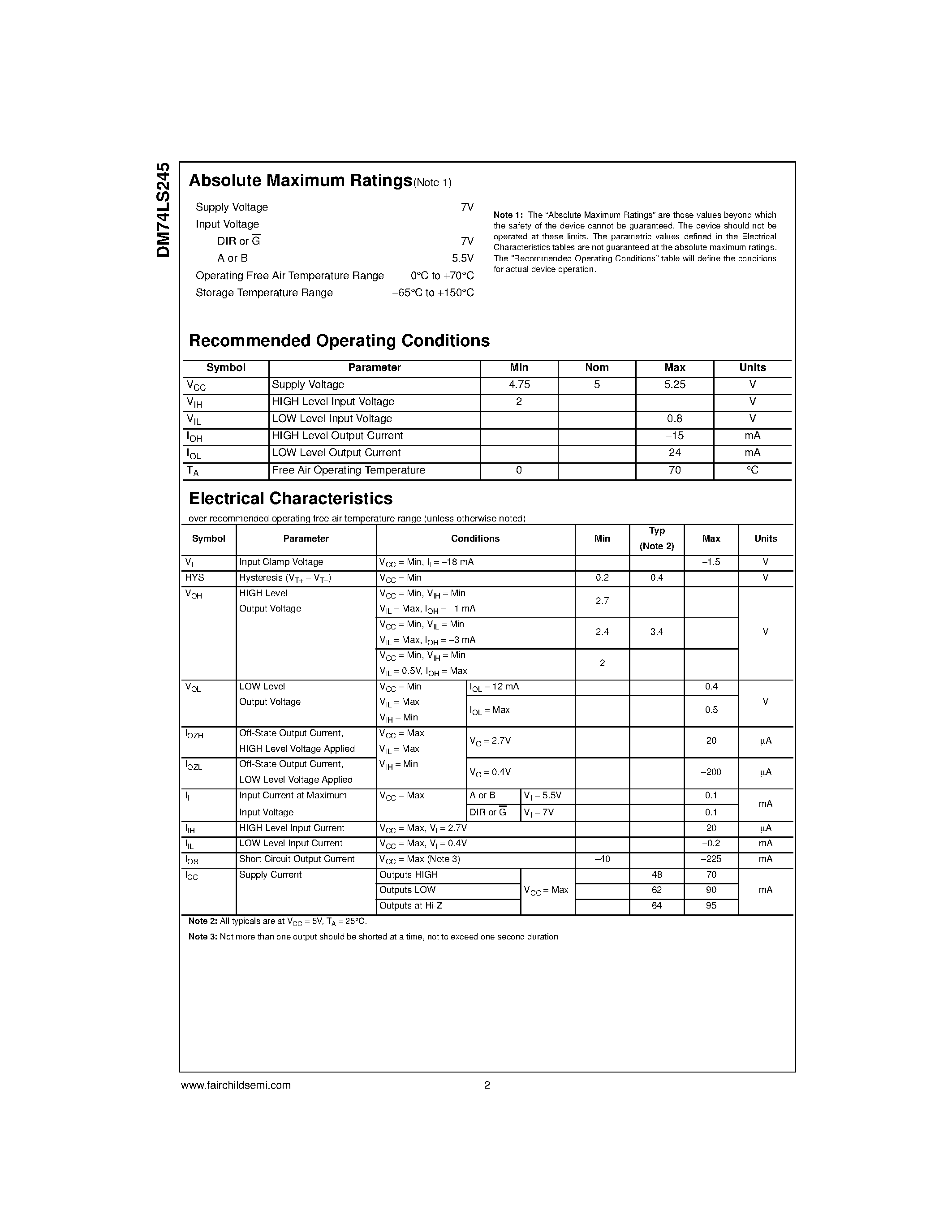 Datasheet DM74LS245 - 3-STATE Octal Bus Transceiver page 2