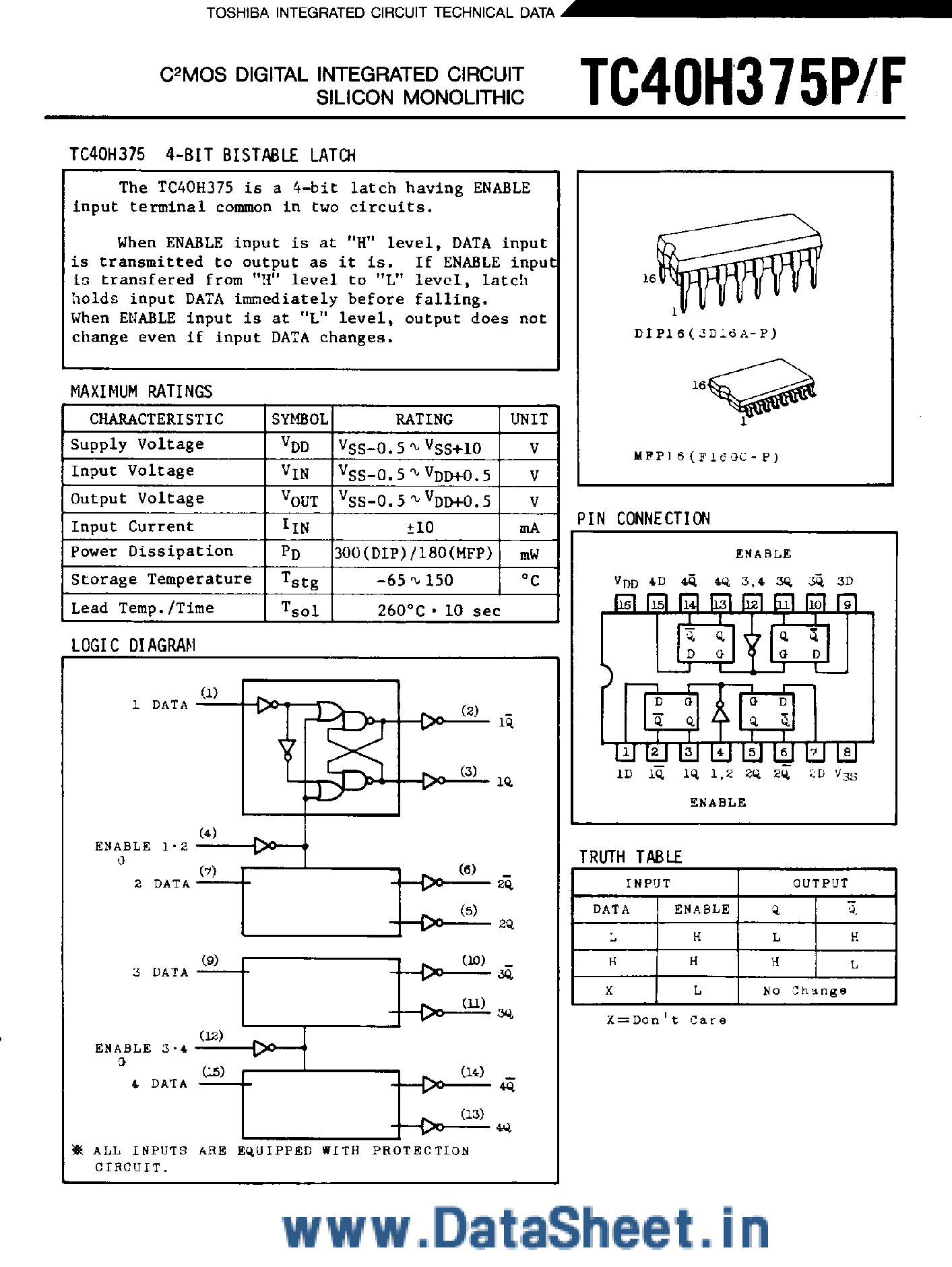 Даташит TC40H375 - CMOS Digital Integrated Circuit Silicon Monolitchic страница 1