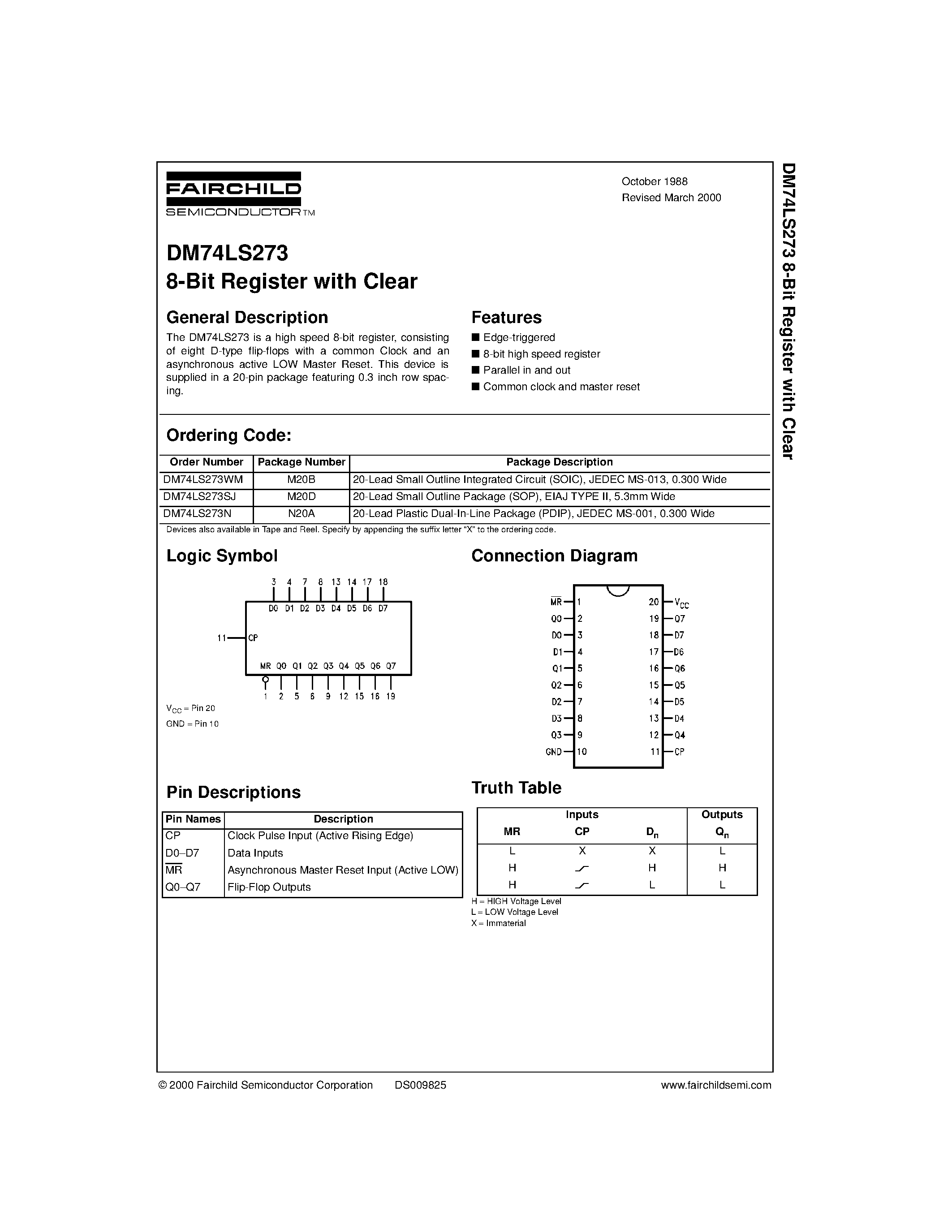 Datasheet DM74LS273 - 8-Bit Register with Clear page 1