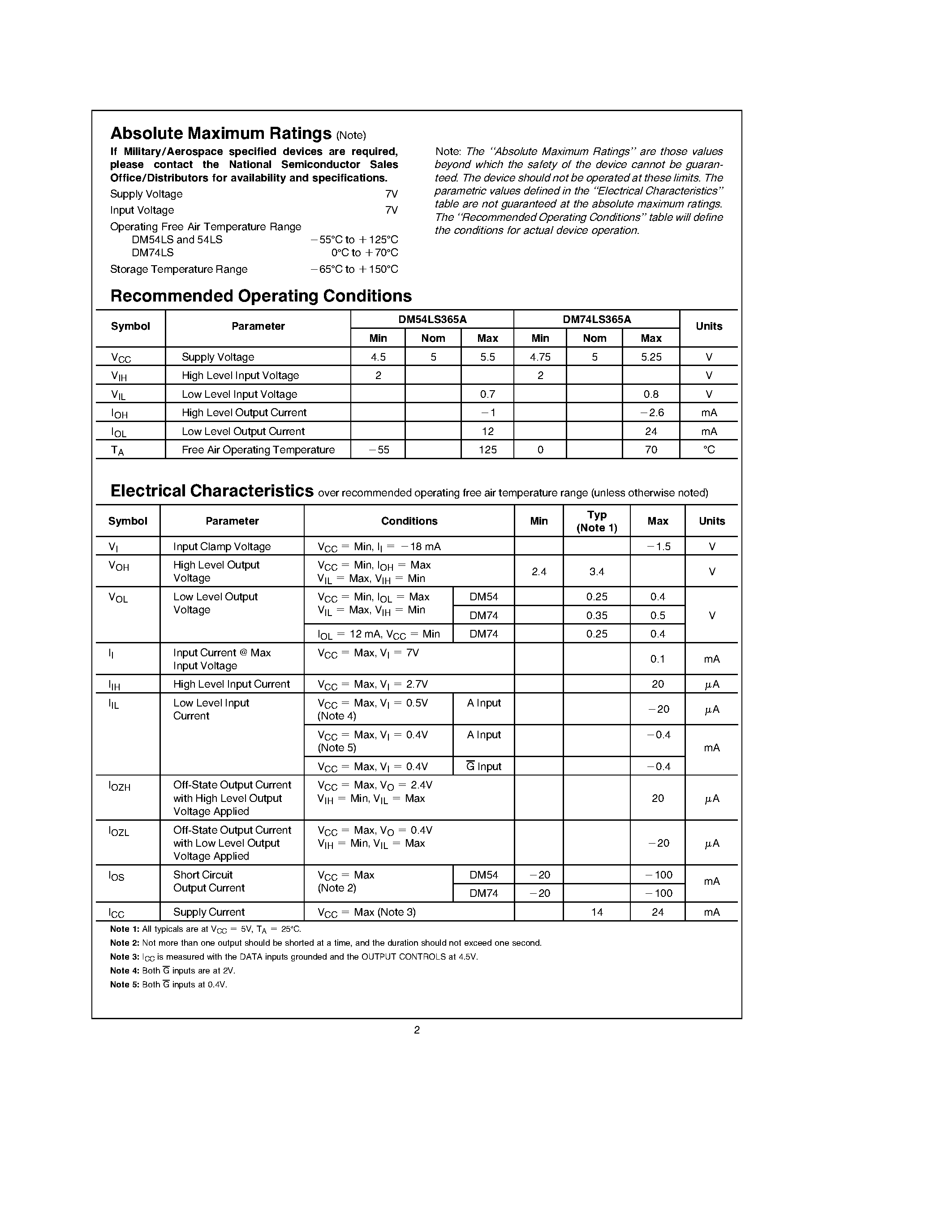 Datasheet DM74LS265A - Hex TRI-STATE Buffers page 2