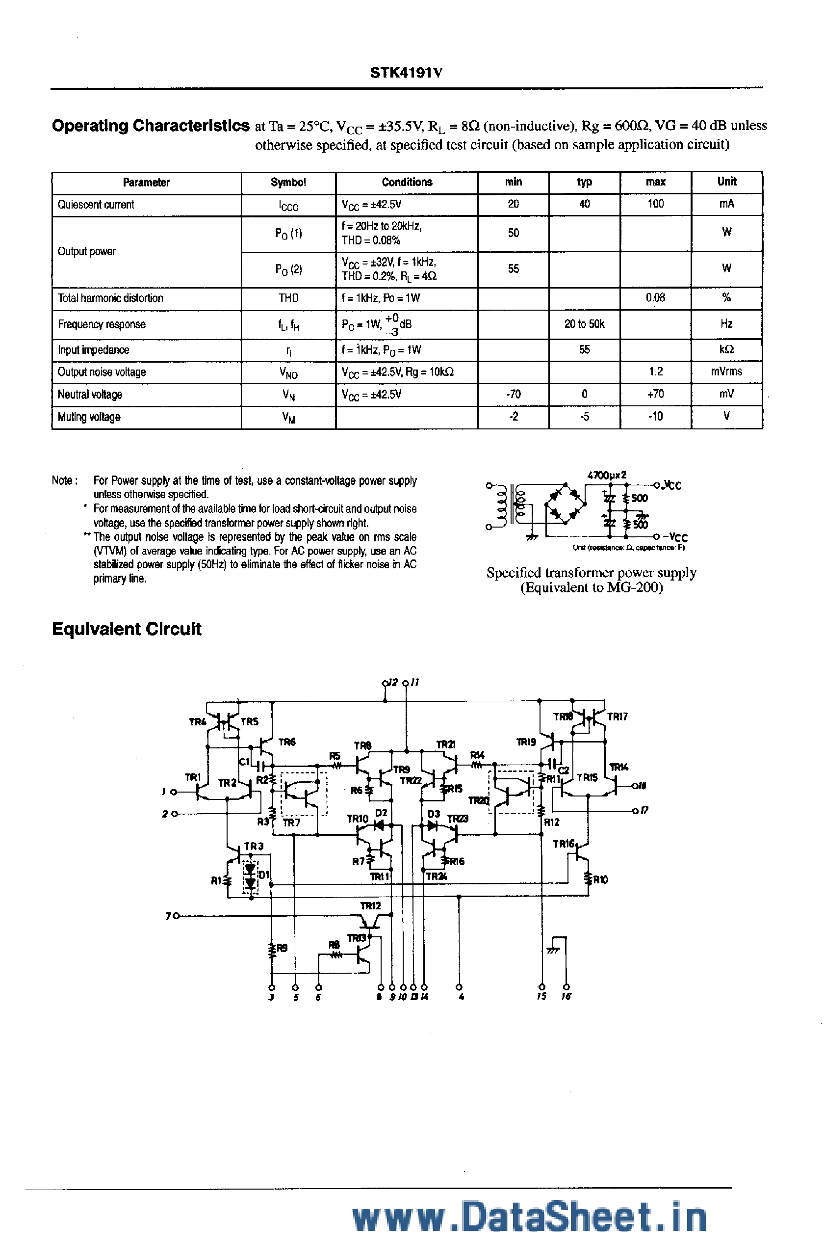 Datasheet STK4191V - AF Power Amplifier page 2