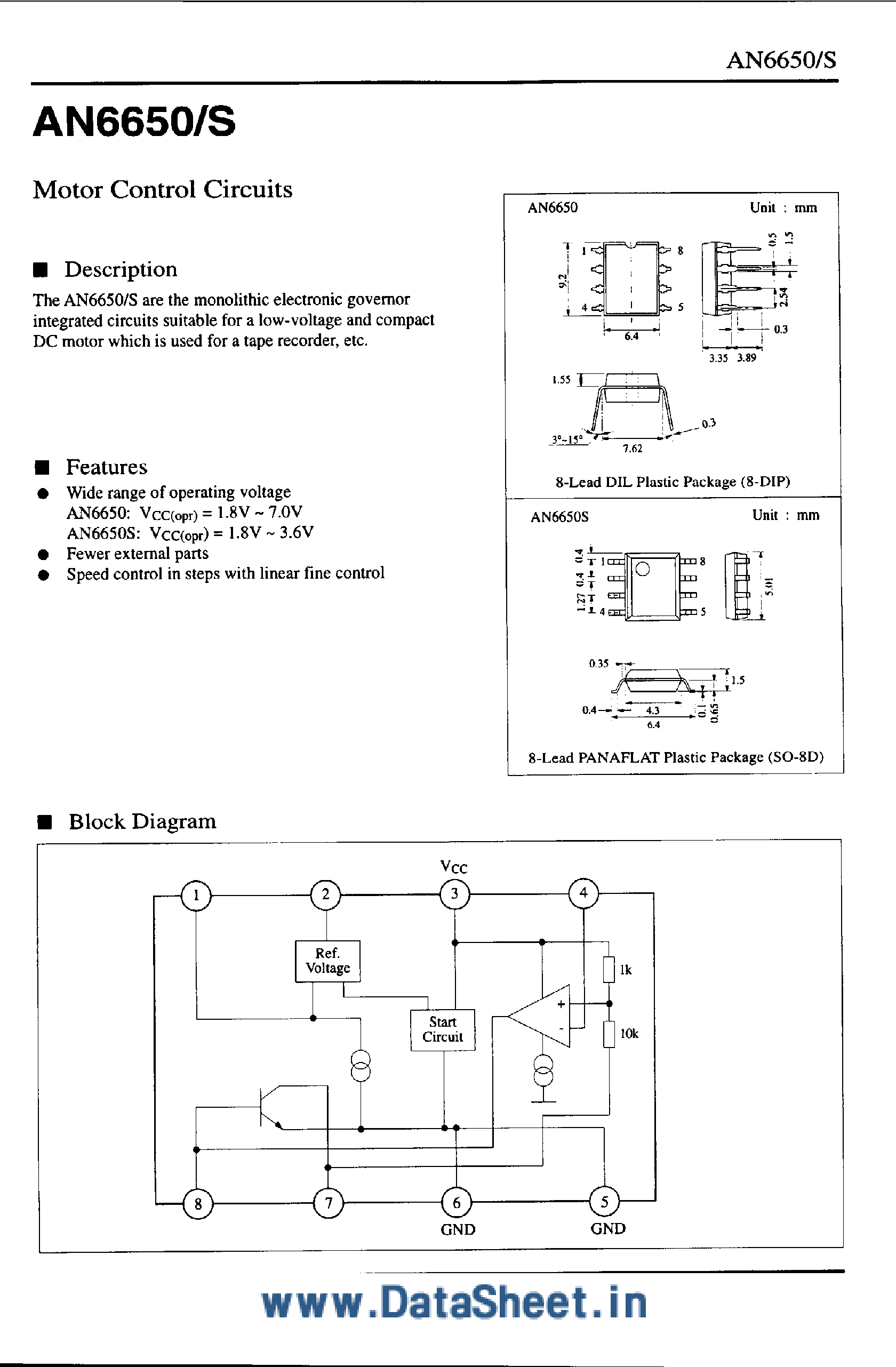 AN6650 Даташит Panasonic Техническое Описание Радиодетали, Motor.