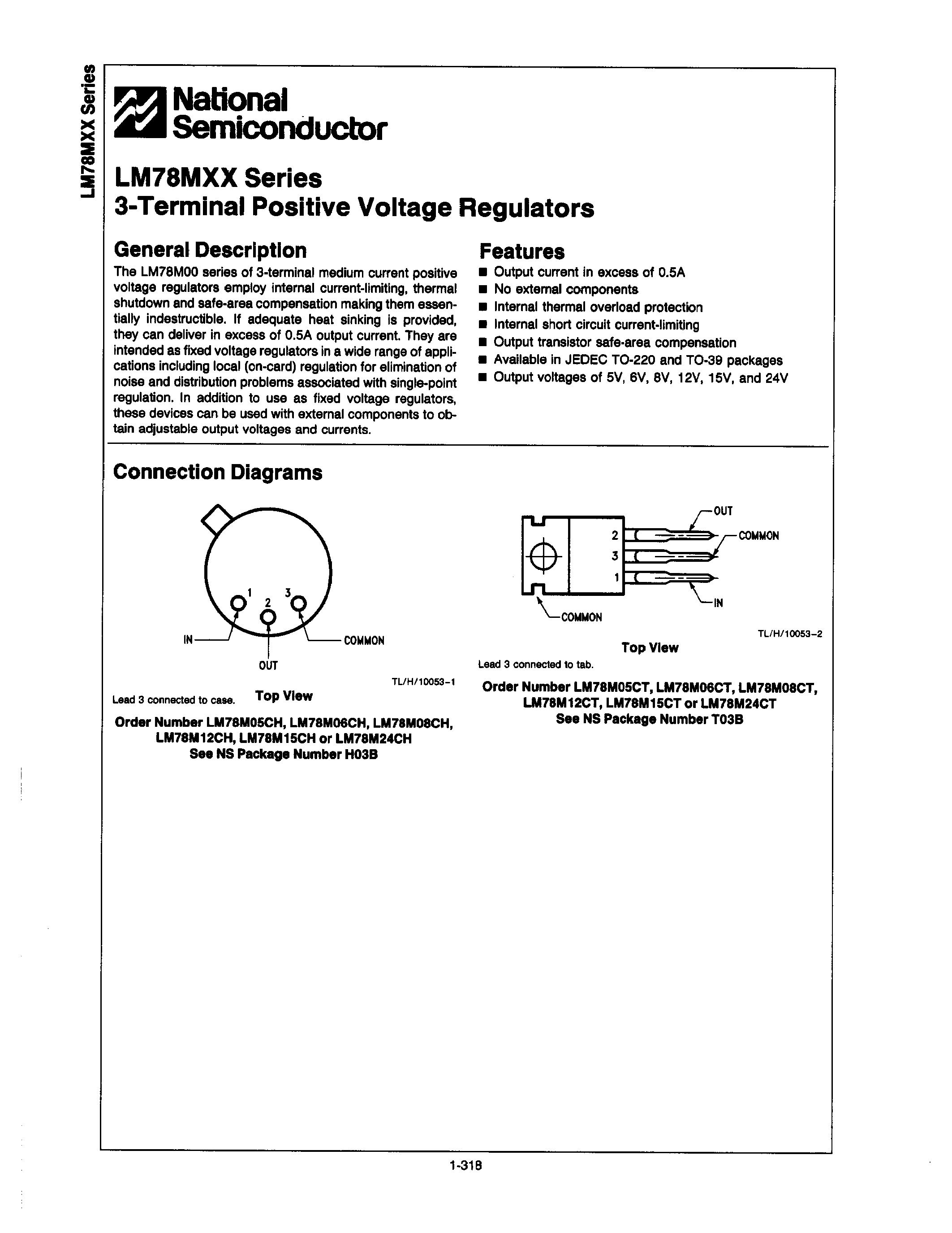 Даташит LM78Mxx - 3-Terminal Positive Voltage Regulators страница 1