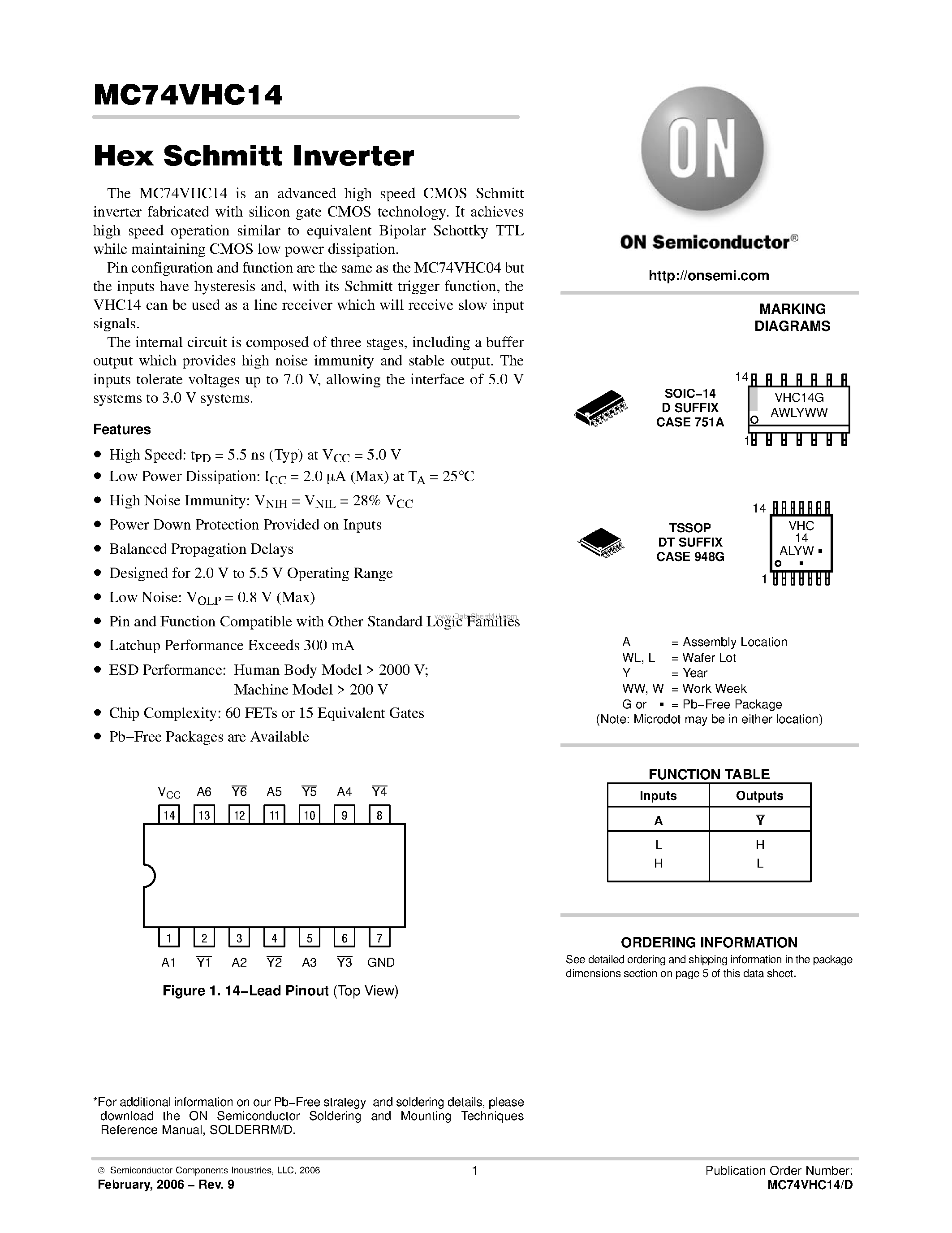 Даташит MC74VHC14 - Hex Schmitt Inverter страница 1