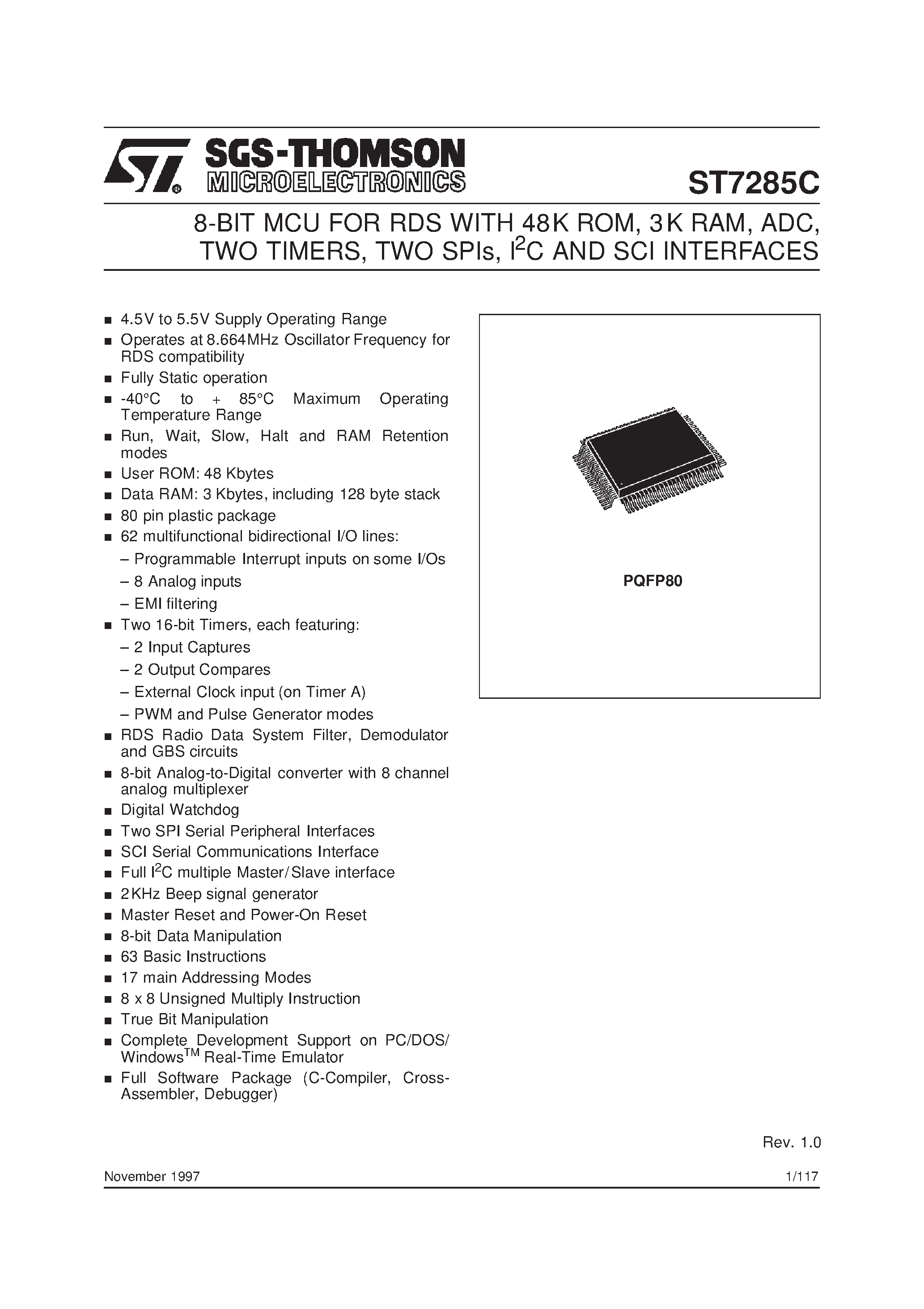 Даташит ST7285C - 8-BIT MCU страница 1