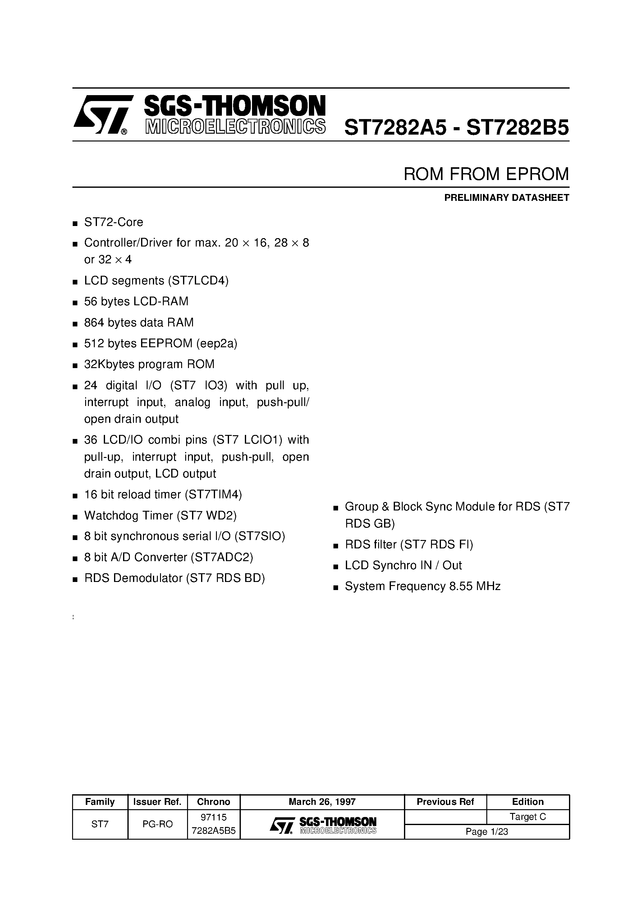 Даташит ST7282 - ROM from EPROM страница 1