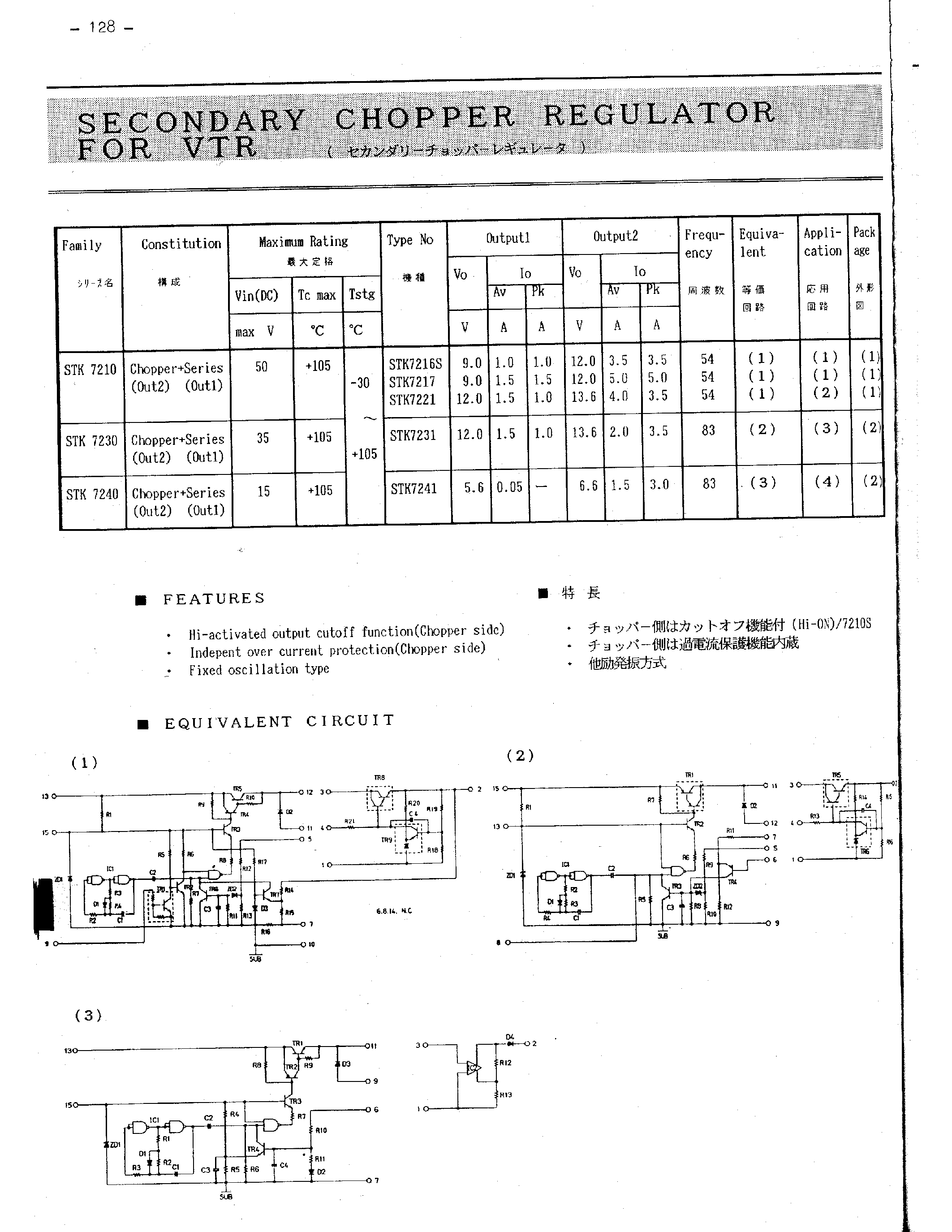 Datasheet STK7221 - SECONDARY CHOPPER REGULATOR FOR VTR page 1