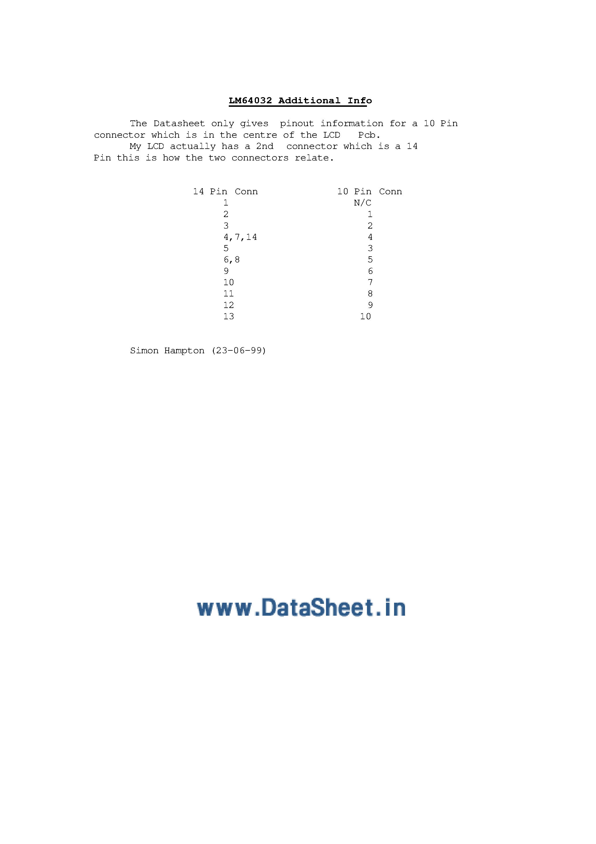 Datasheet LM64032B - 640 x 200 Dot Graphic LCD Unit page 1