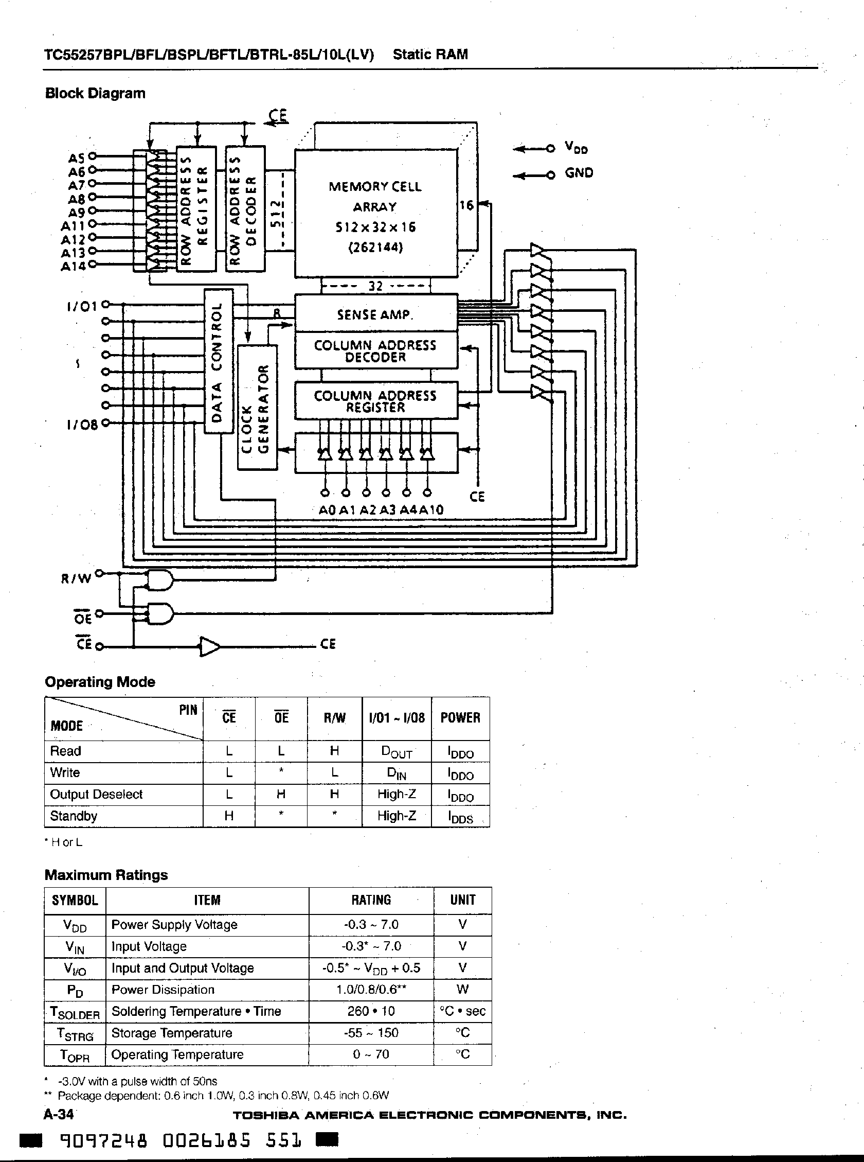 Datasheet TC55257BFL - (TC55257xxx) SILICON GATE CMOS 32768 WORD X 8 BIT STATIC RAM page 2