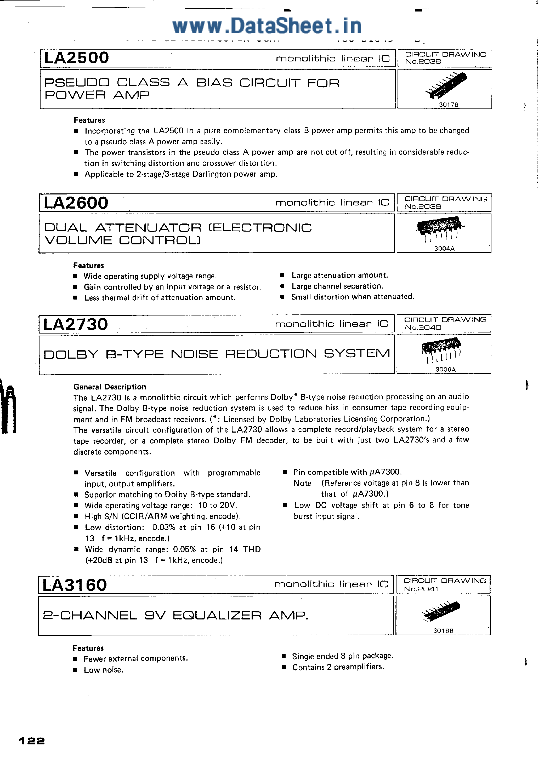 Datasheet LA2500 - Dolby B-Type Noise Reduction System page 1