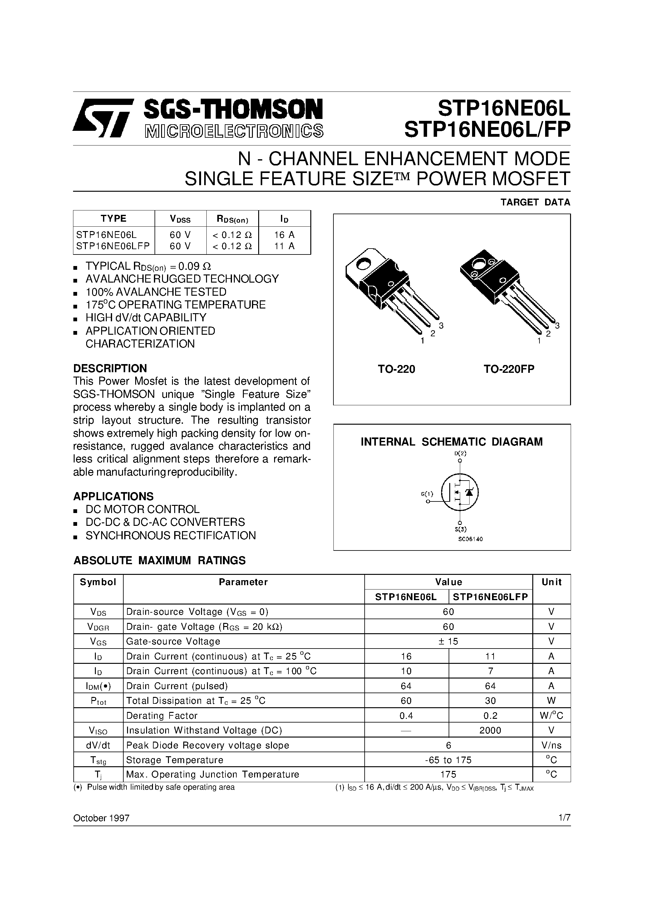 Даташит STP16NE06FP - N-CHANNEL Power MOSFET страница 1