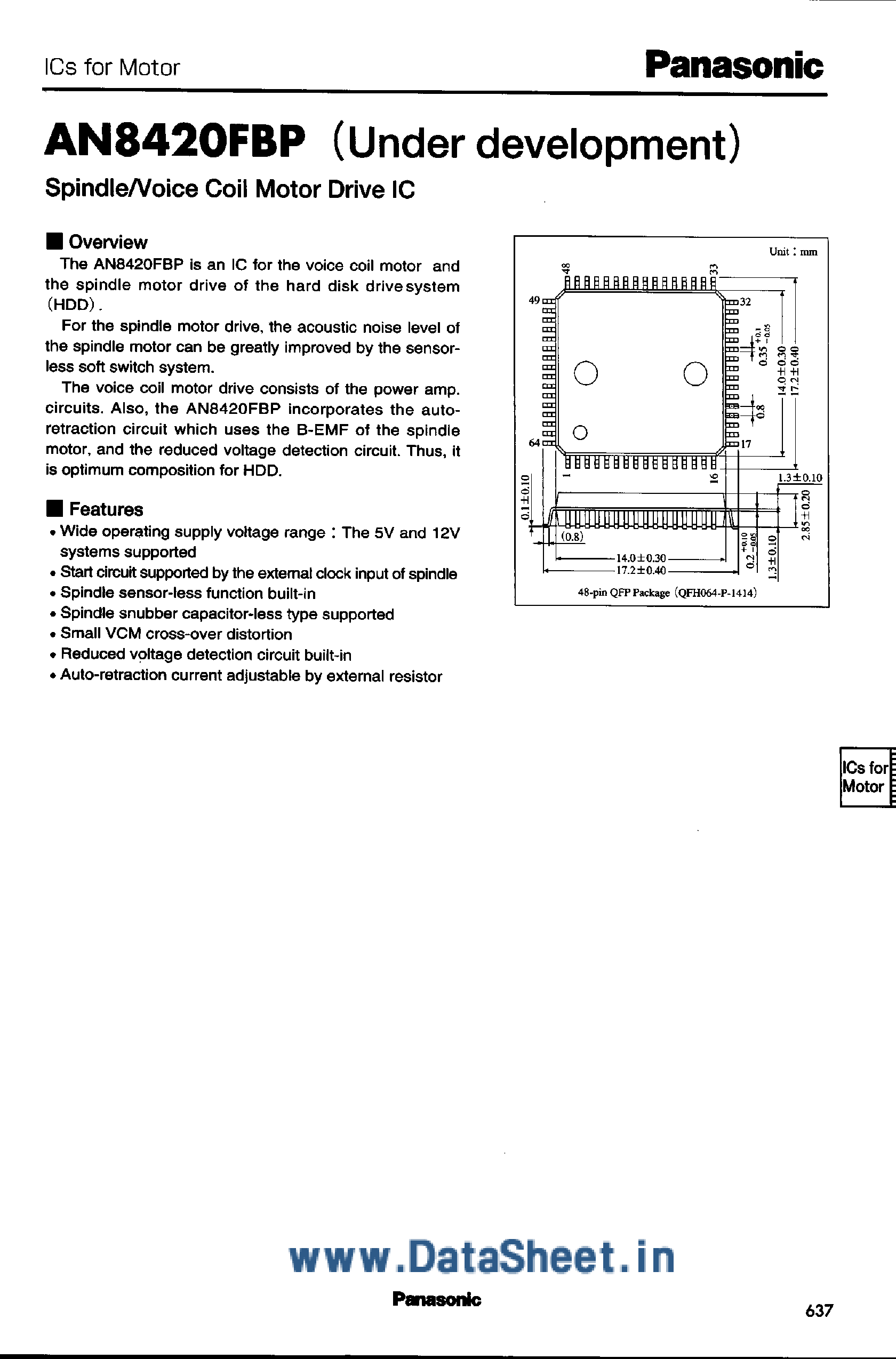 Даташит AN8420FBP - Spindle / Voice Coil Motor Drive IC страница 1