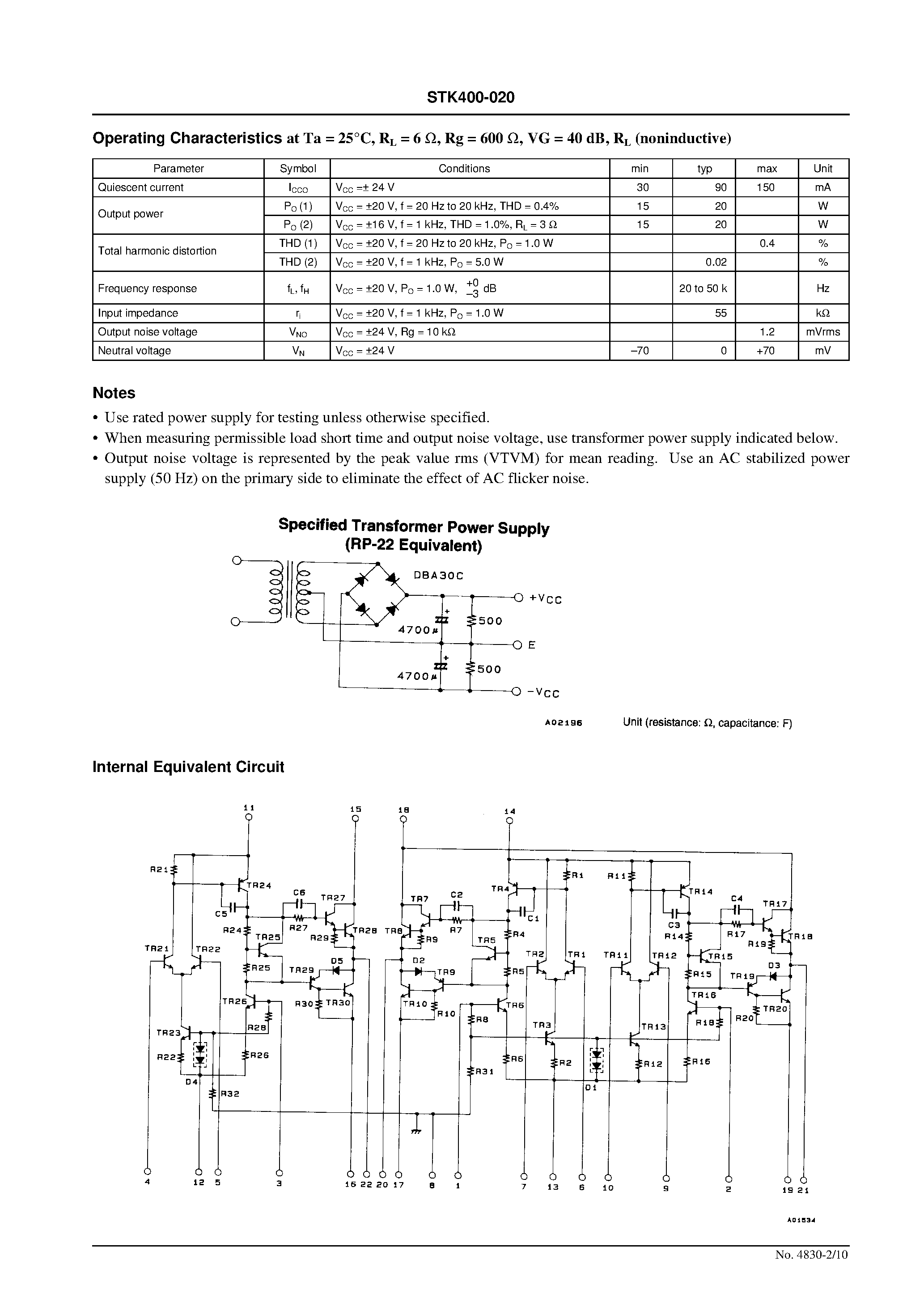 Datasheet STK400-020 - -Channel AF Power Amplifier page 2