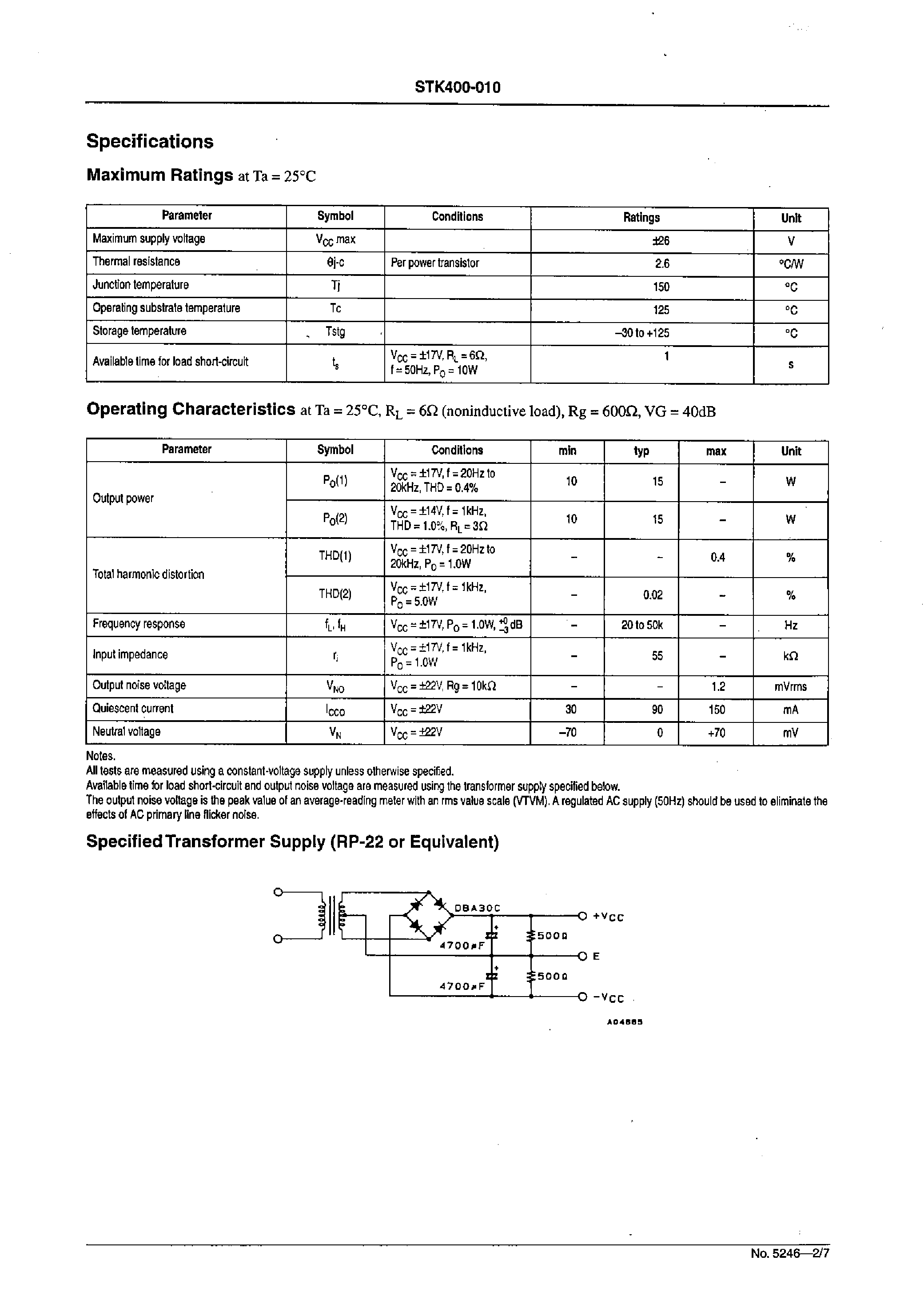 Datasheet STK400-010 - 3ch AF Power Amplifier page 2