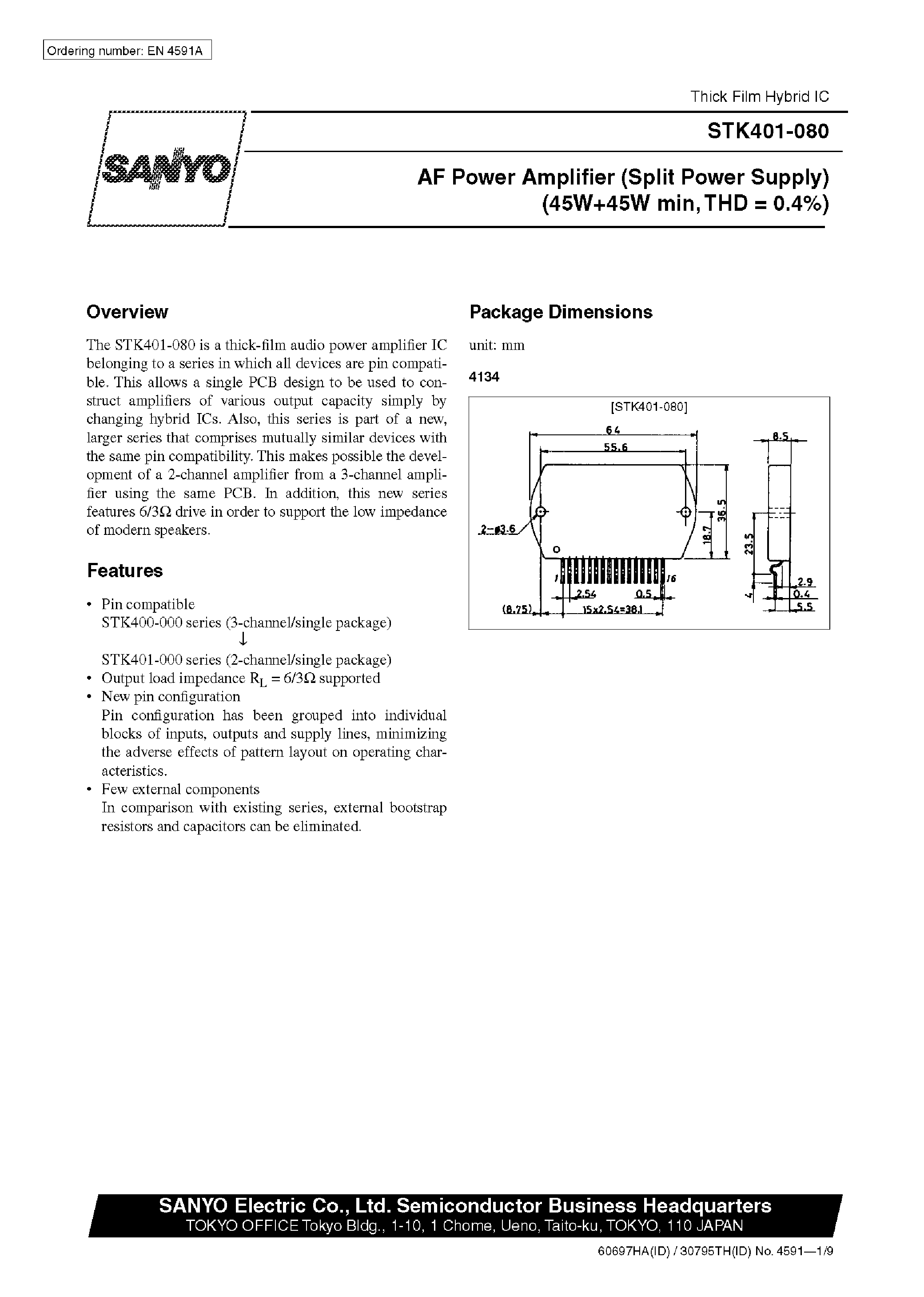 Datasheet STK401-080 - AF Power Amplifier page 1