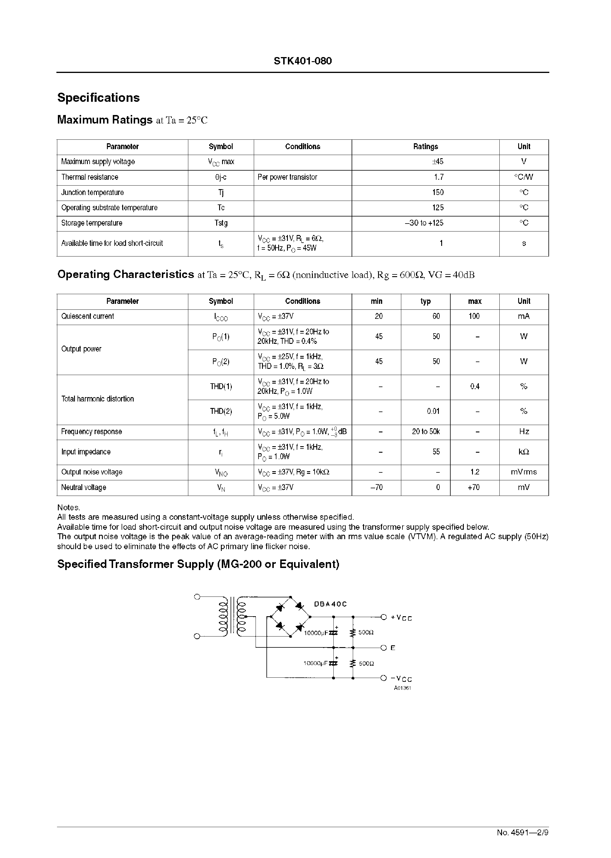 Datasheet STK401-080 - AF Power Amplifier page 2