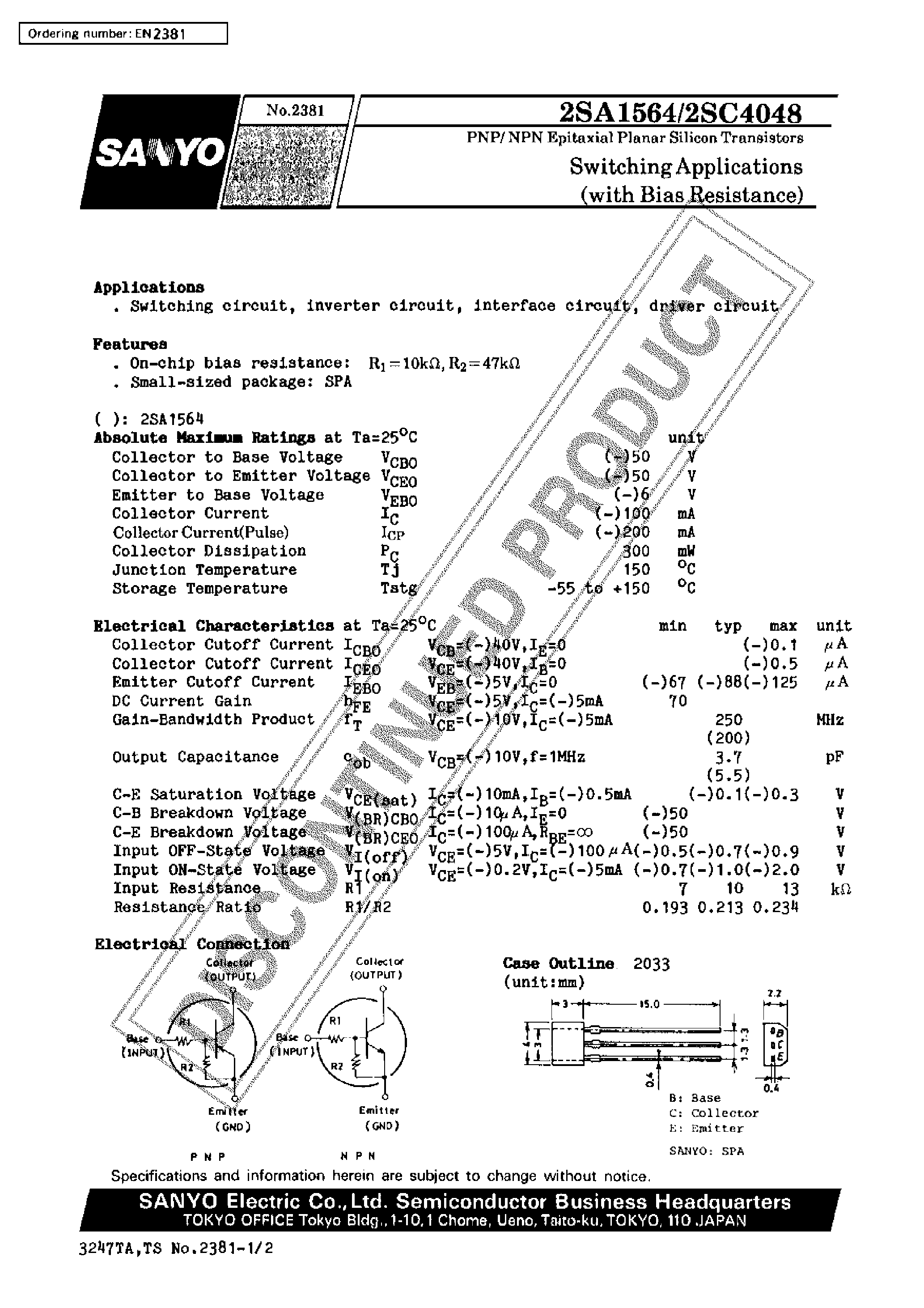 Даташит 2SC4048 - Switching Applications страница 1