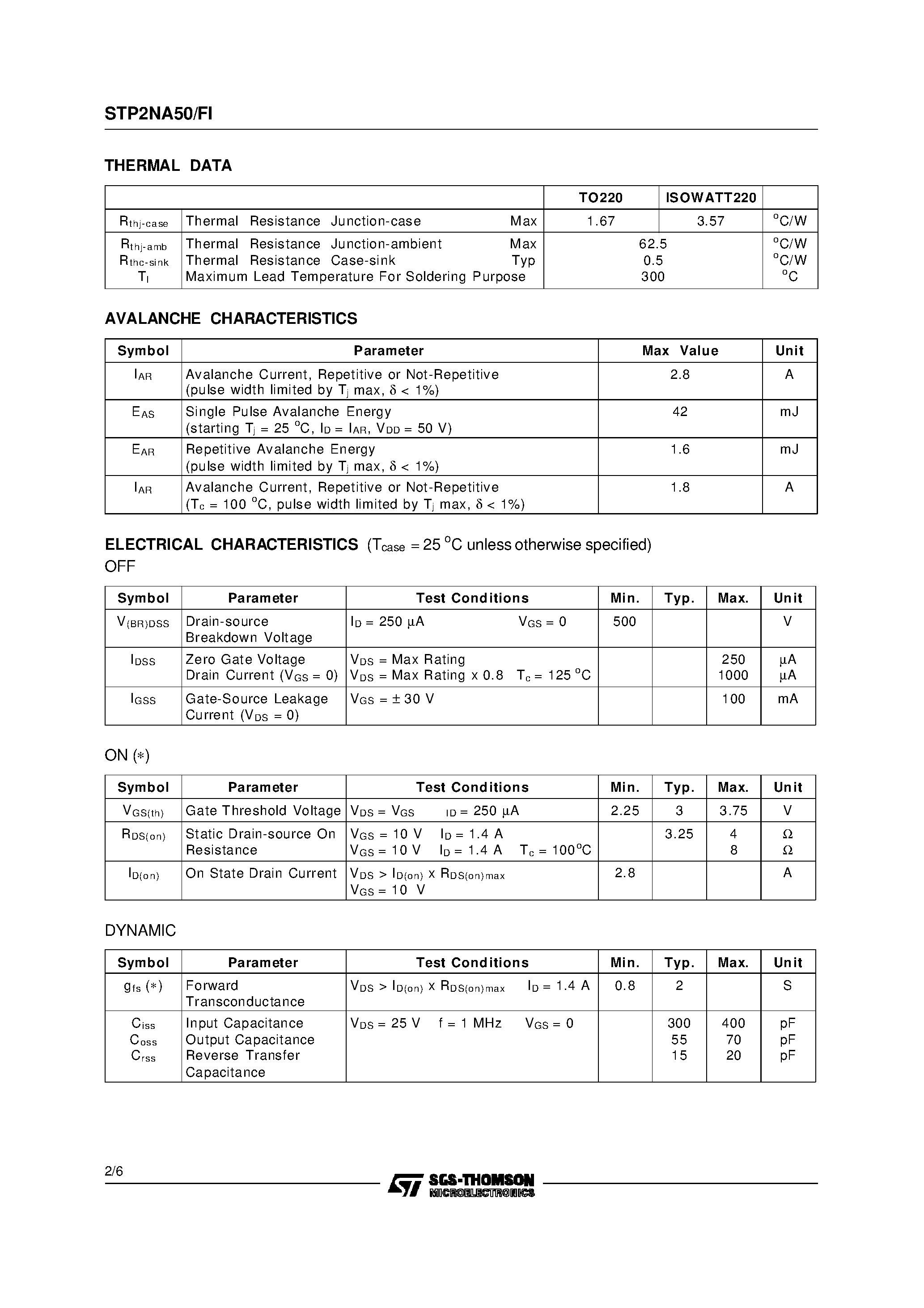 Даташит STP2NA50 - N - CHANNEL ENHANCEMENT MODE POWER MOS TRANSISTOR страница 2