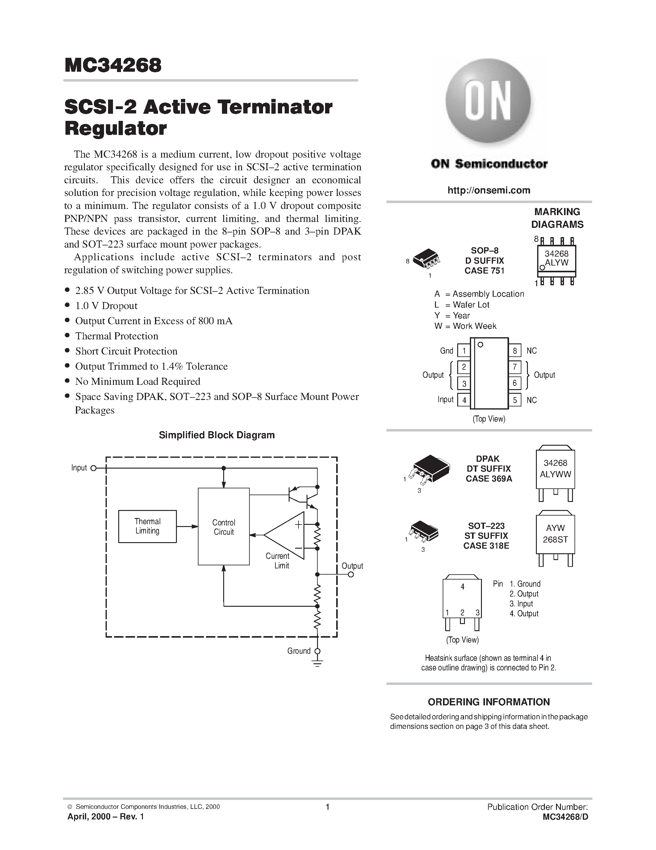 Даташит MC34268 - SCSI-2 Active Terminator Regulator страница 1