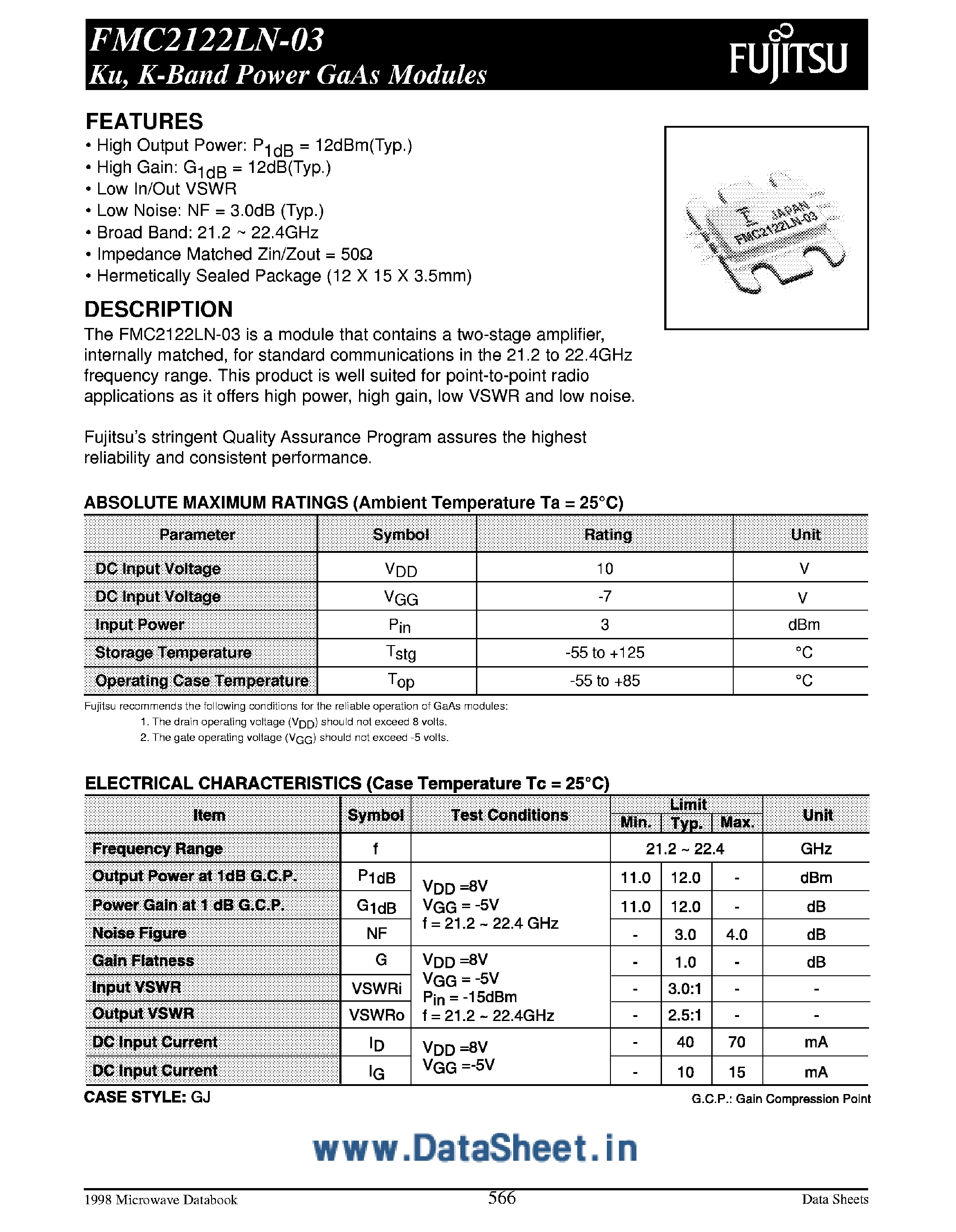 Даташит FMC2122LN-03 - K-Band Power GaAs Modules страница 1