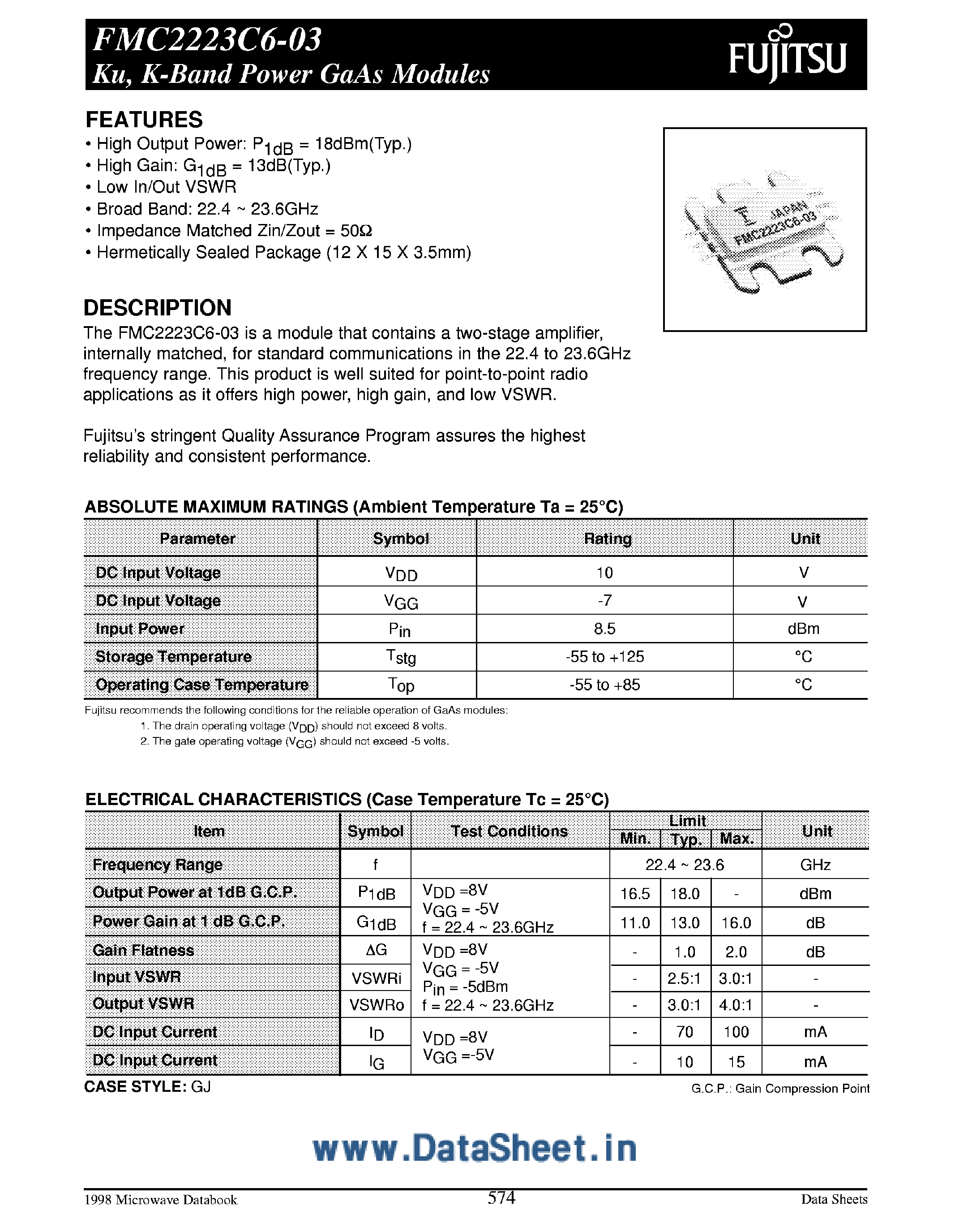 Даташит FMC2223C6-03 - K-Band Power GaAs Modules страница 1