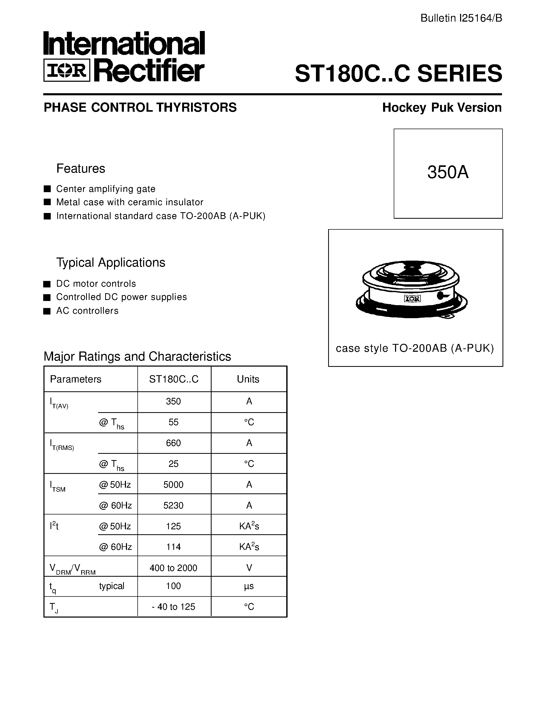 Datasheet ST180Cxxx - PHASE CONTROL THYRISTORS Hockey Puk Version page 1