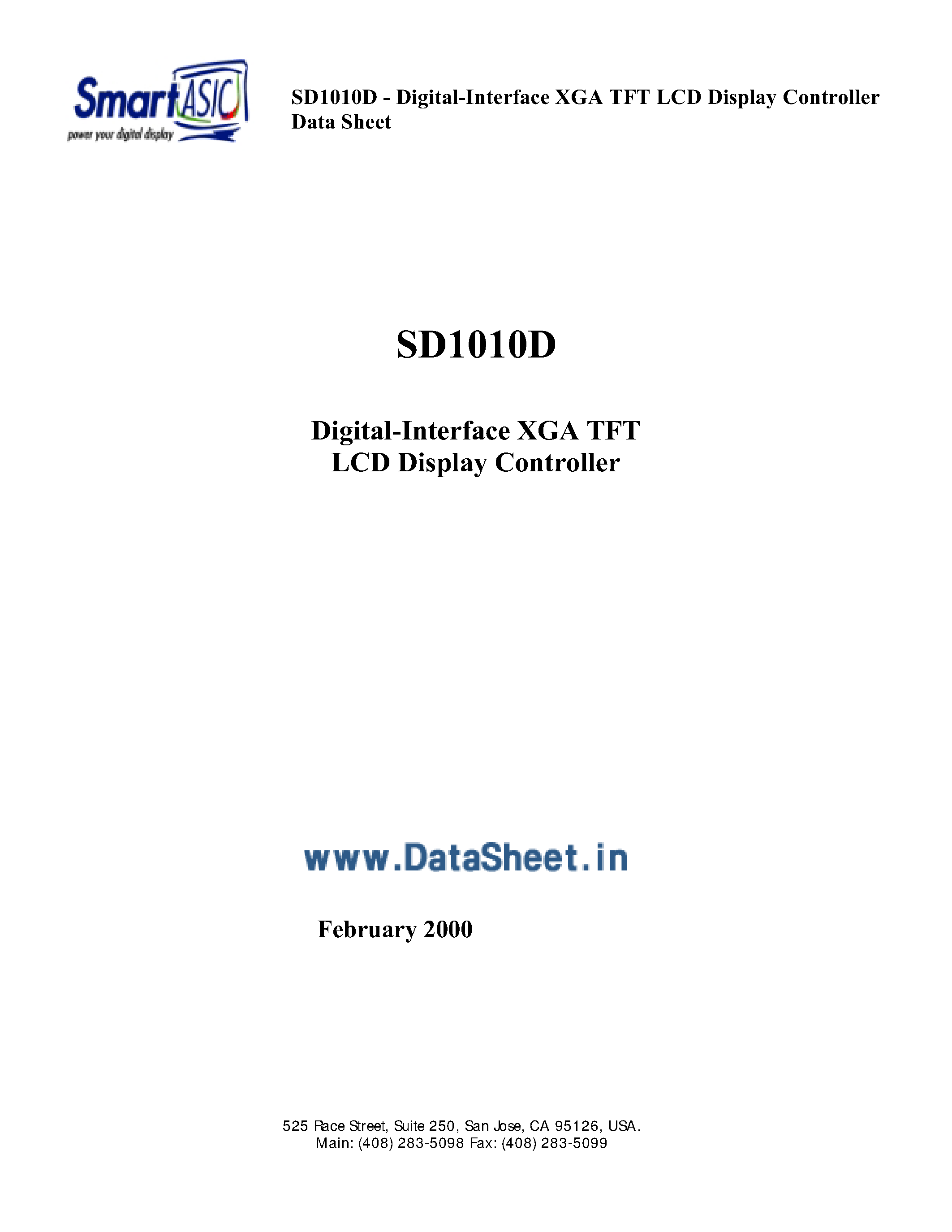 Datasheet SD1010D - Digital Interface XGA TFT LCD Display Controller page 1