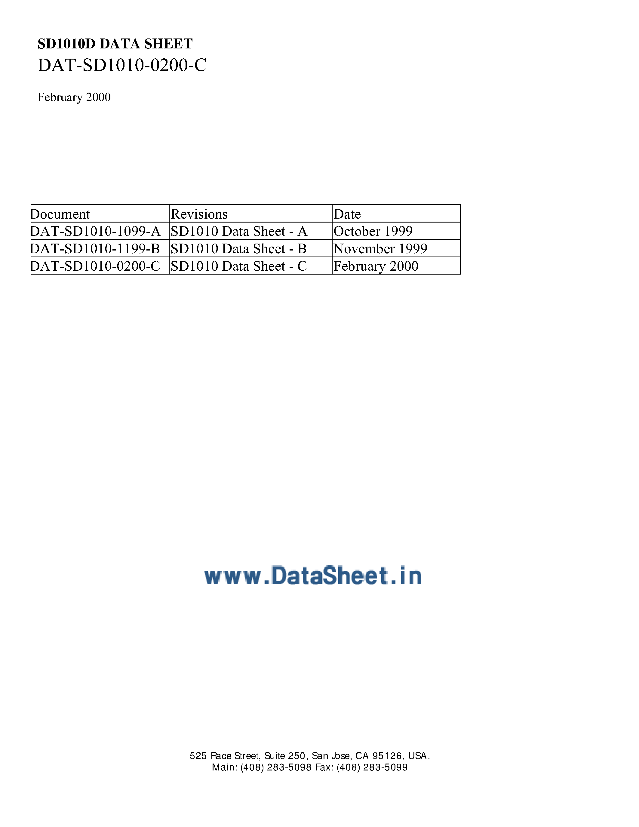 Datasheet SD1010D - Digital Interface XGA TFT LCD Display Controller page 2