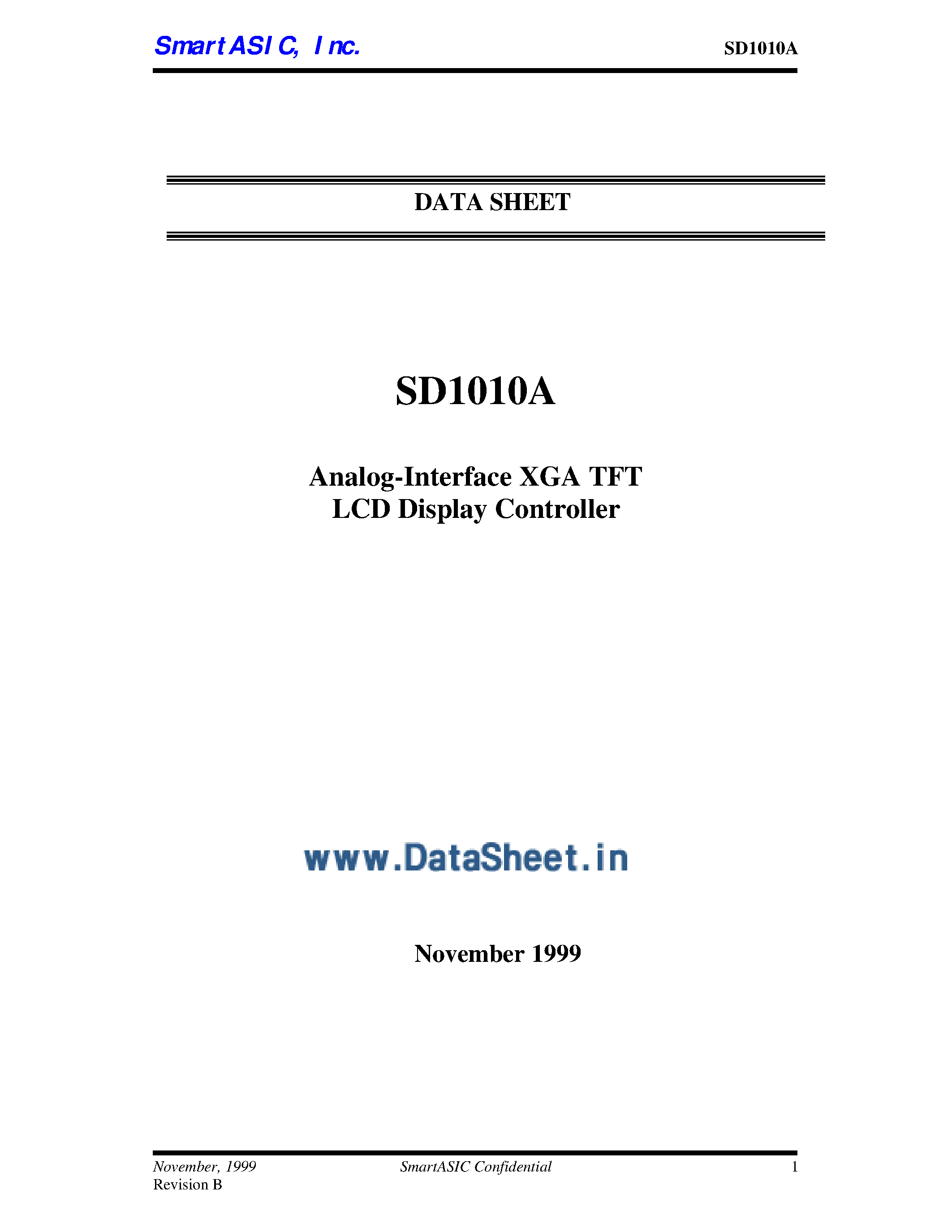 Datasheet SD1010A - Analog Interface XGA TFT LCD Display Controller page 1