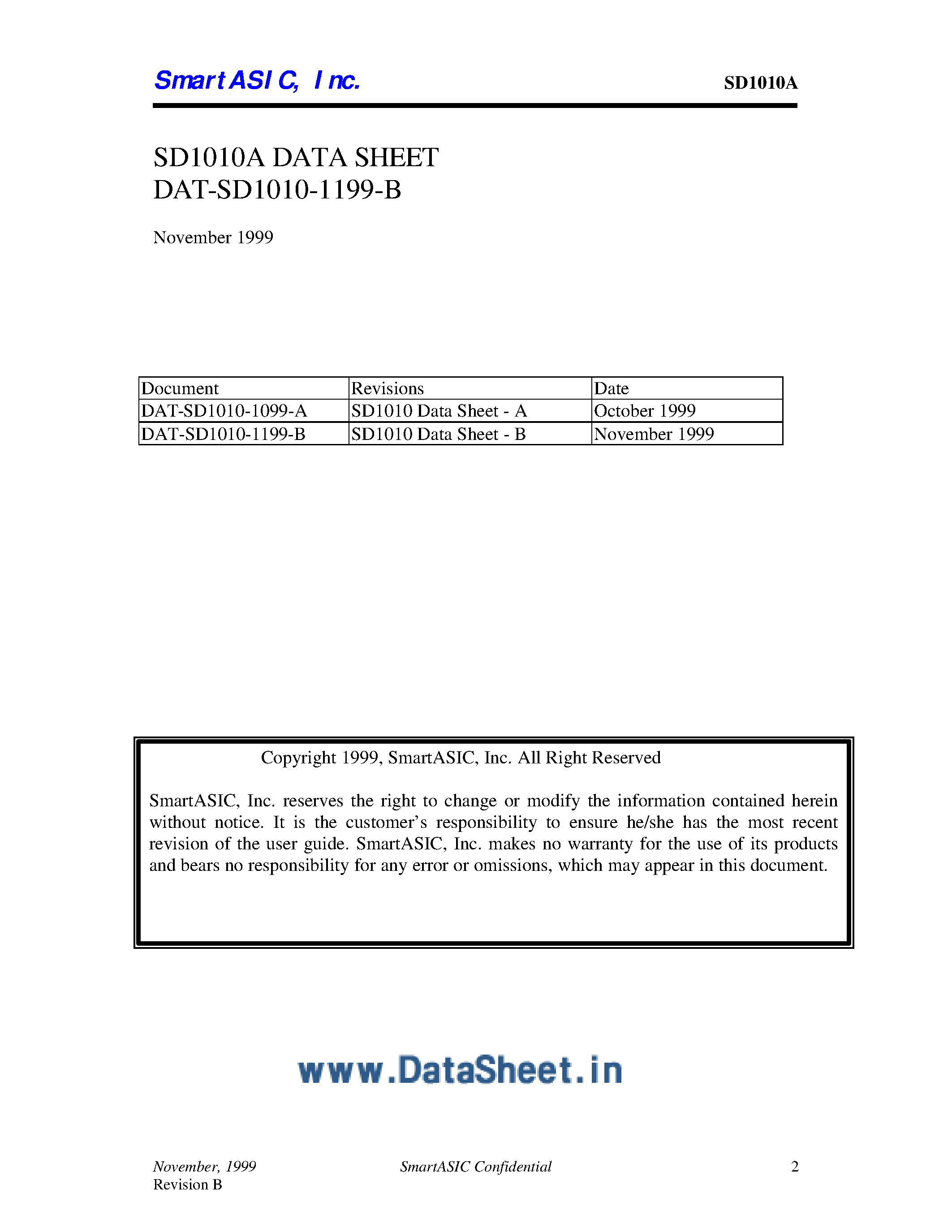 Datasheet SD1010A - Analog Interface XGA TFT LCD Display Controller page 2