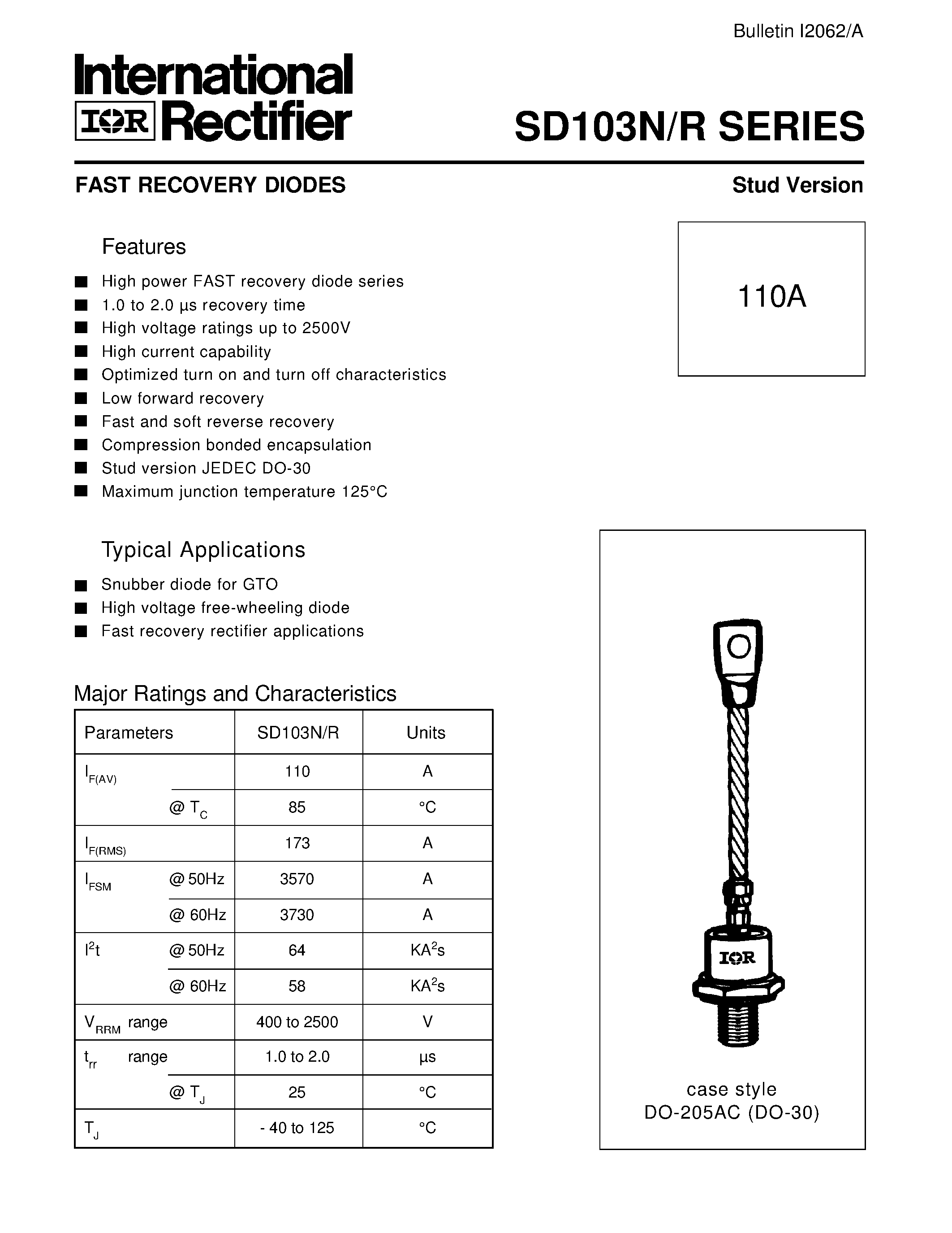 Даташит SD103N - FAST RECOVERY DIODES Stud Version страница 2