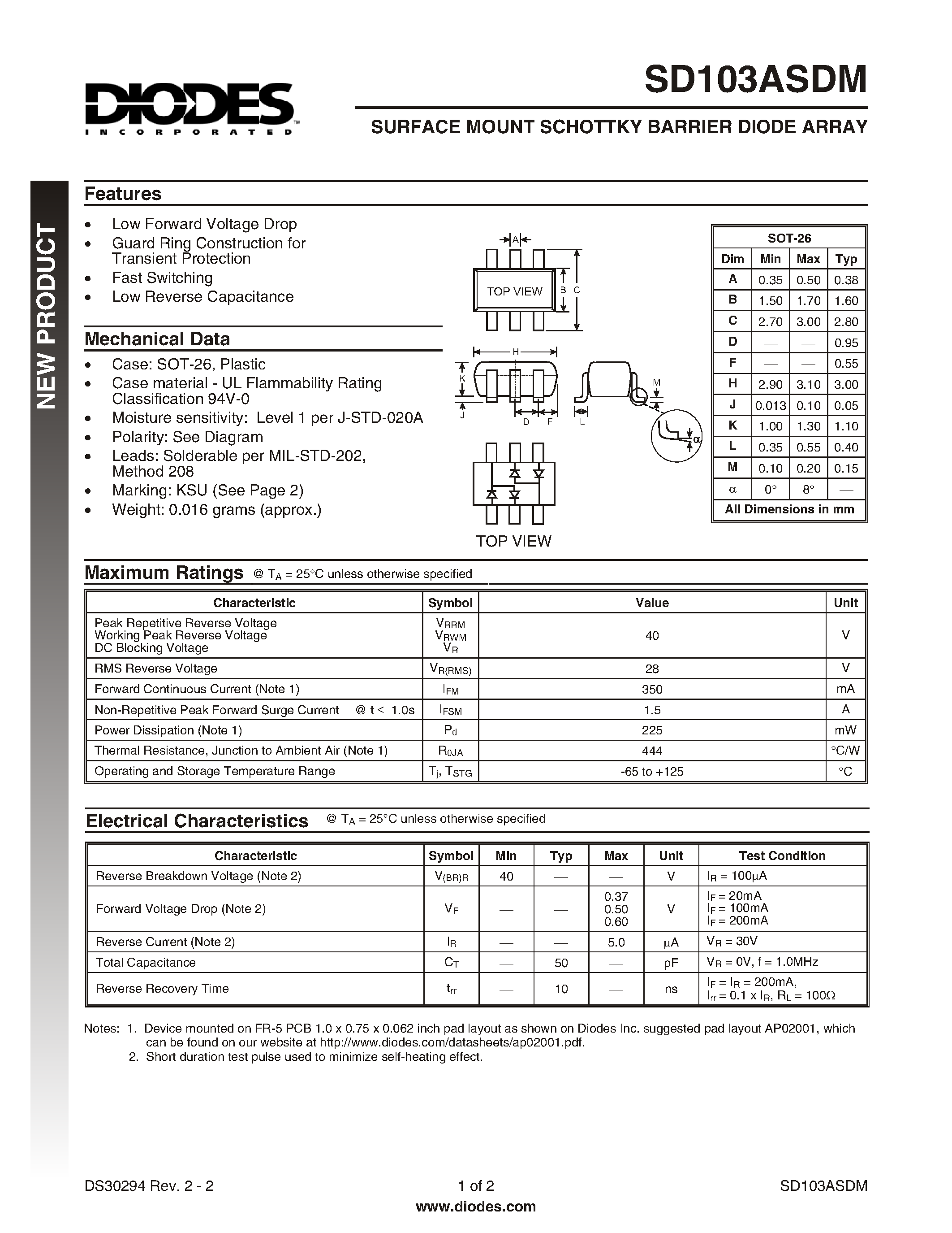 Datasheet SD103ASDM - SURFACE MOUNT SCHOTTKY BARRIER DIODE ARRAY page 1