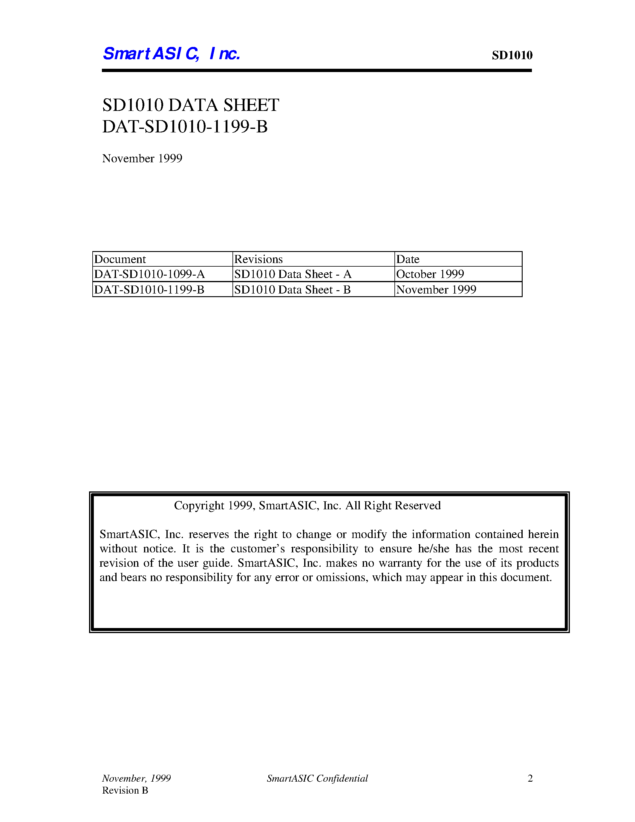 Datasheet SD1010 - Dual-Interface XGA TFT LCD Display Controller page 2