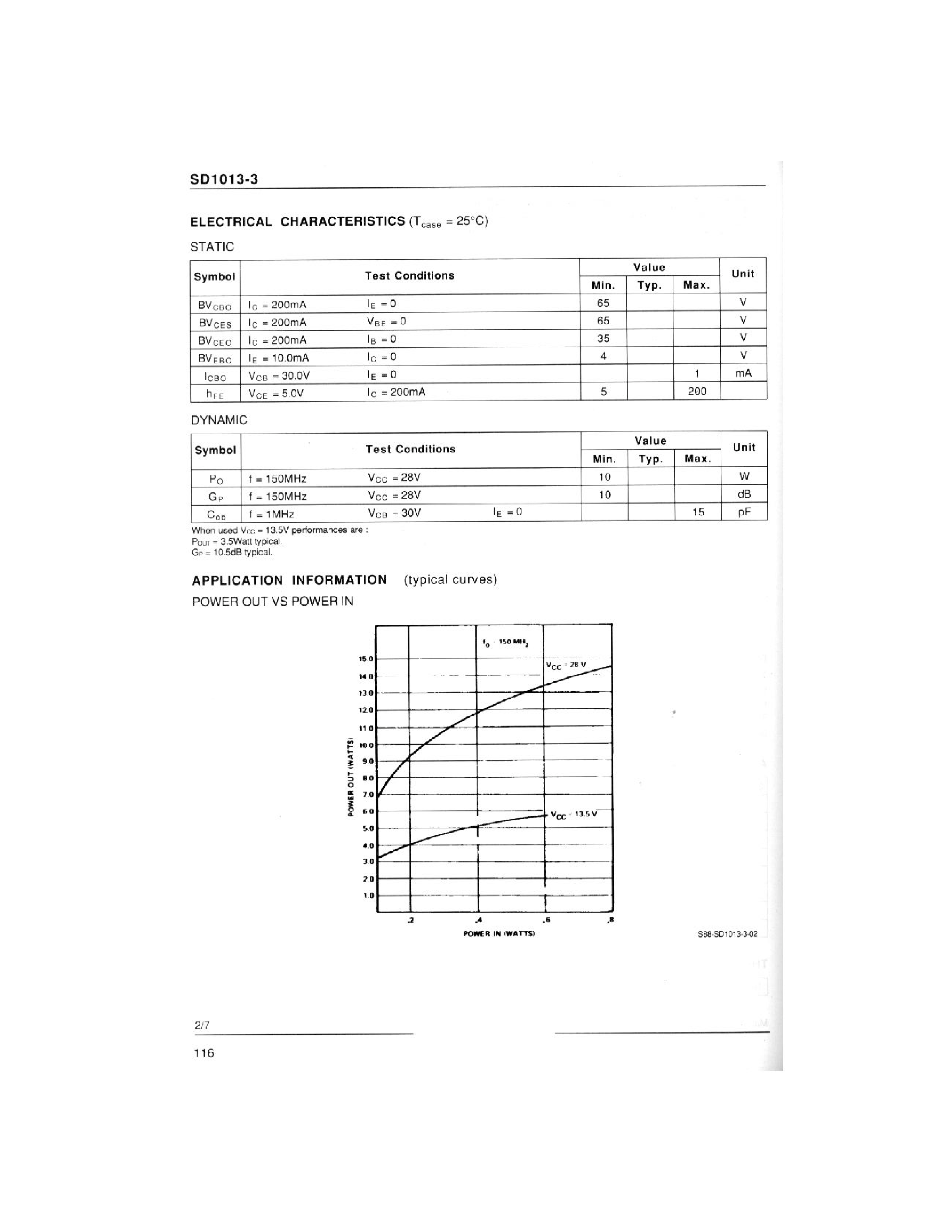 Datasheet SD1013-3 - RF & MICROWAVE TRANSISTORS 108-152 MHz APPLICATIONS page 2