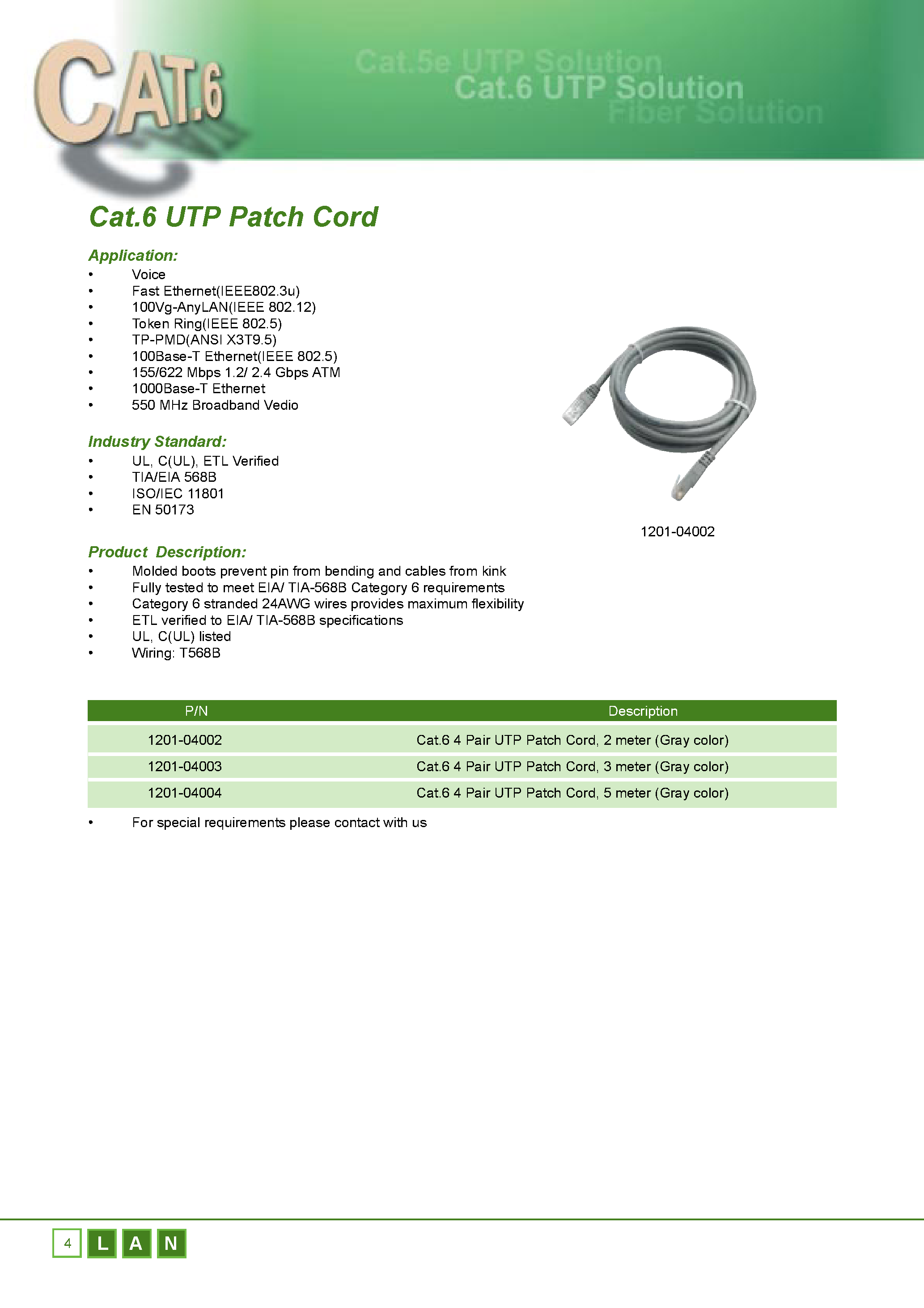 Даташит CAT-6 - Pair UTP Cable страница 2